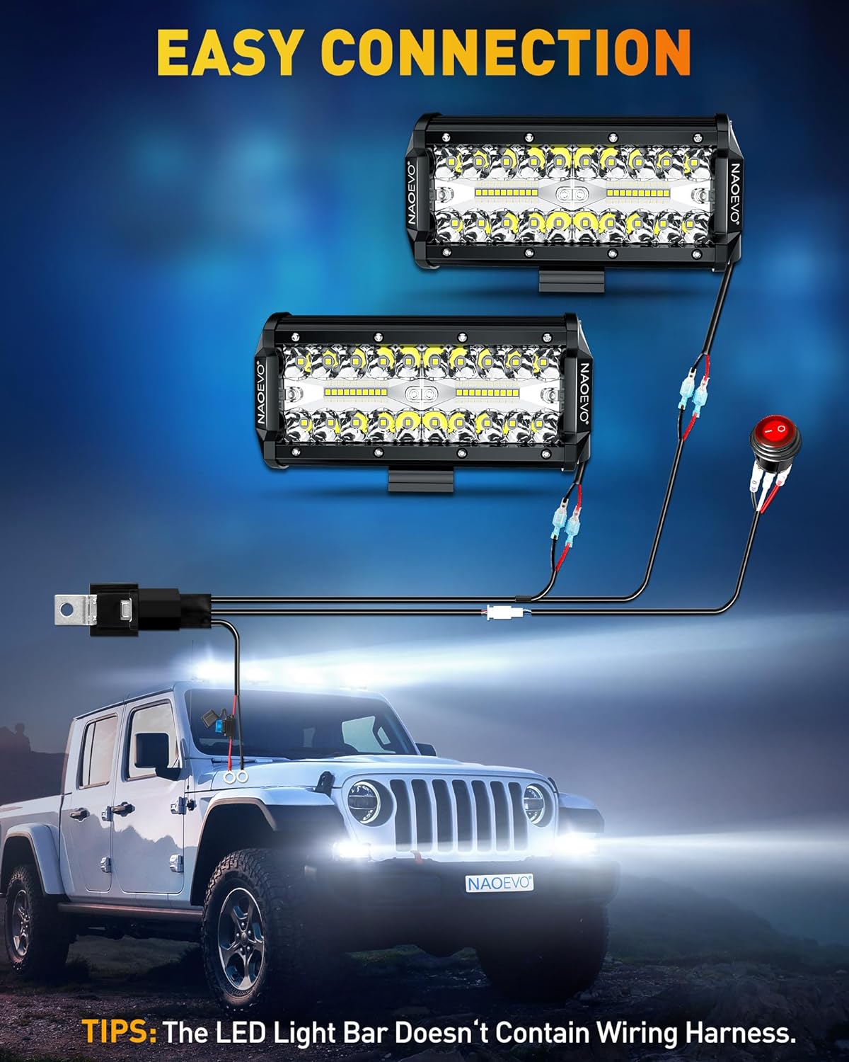 NAOEVO 7 Inch LED Light Bar, 240W 24,000LM LED Pods/Off Road/Fog/Driving Lights with Spot Flood Combo for Truck Boat UTV ATV, 2-Pack (White)