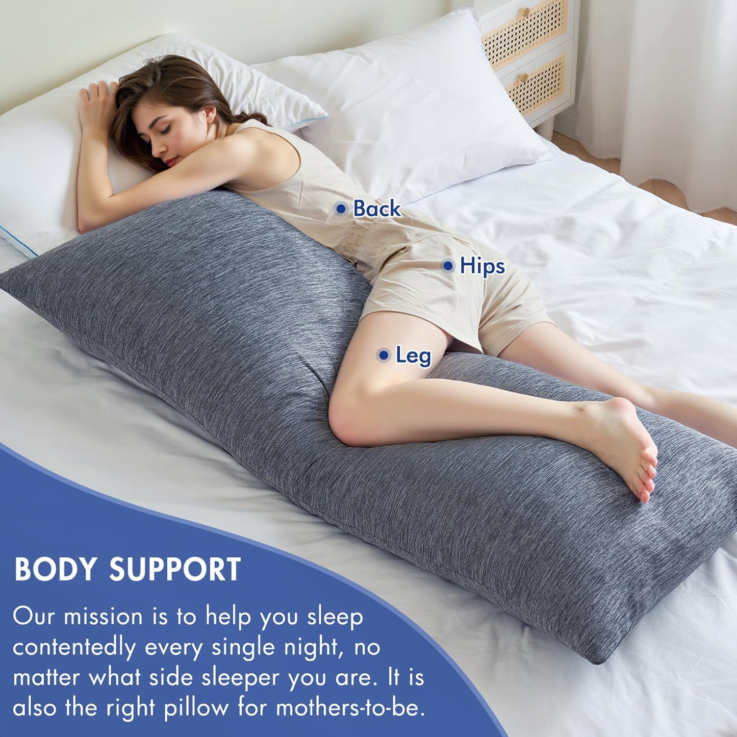 MIULEE Memory Foam Body Pillow for Adults, Cooling Long Full Body Pillow for Side Sleeper,Bed,Sleeping,Back and Stomach - 20x54 Inch Grey
