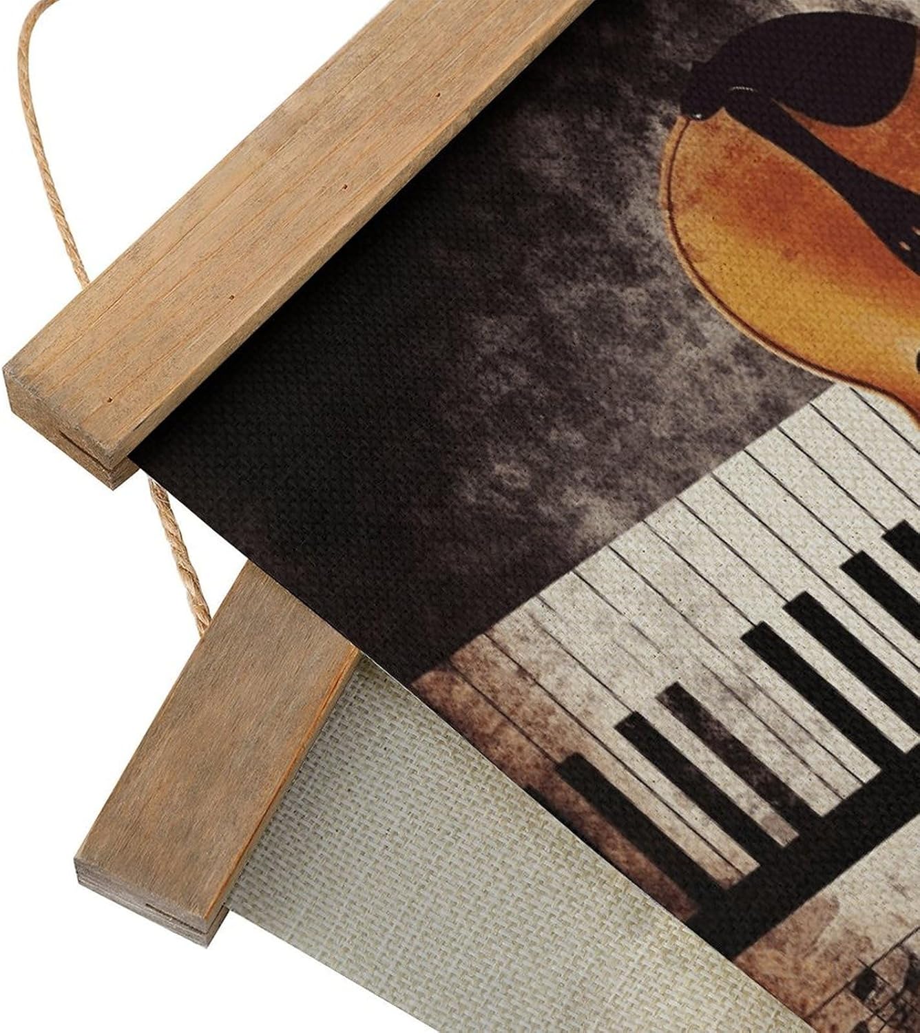 Vintage Piano Violin Music Notes Poster with Wooden Frame Personalized Linen Hanging Scroll Painting Rustic Wall Hanging Illustrative Modern Artwork Decor for Home Living Room Bedroom Office
