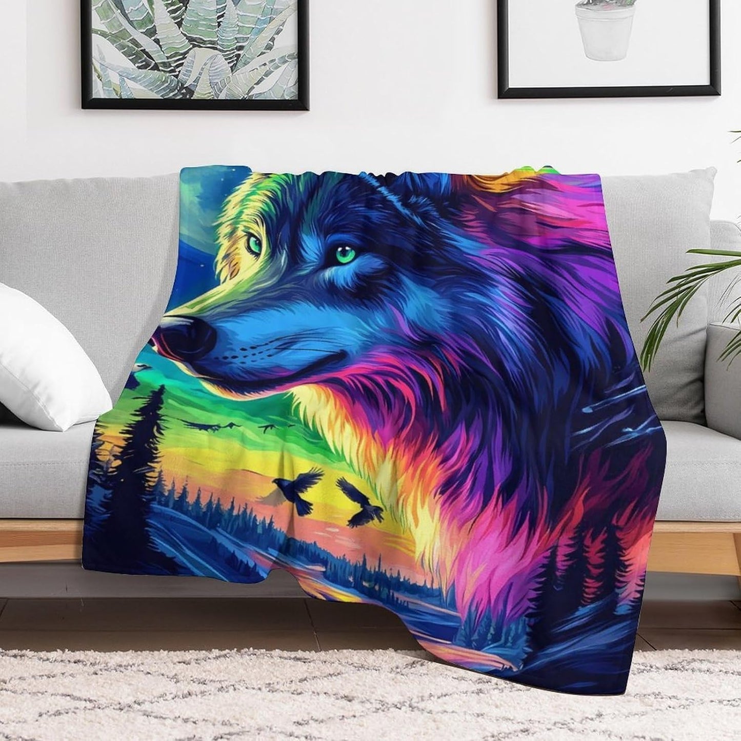 Wolf Throw Blanket for Couch Bed Plush Cozy Fuzzy Flannel Blanket for All Season 66"x90"