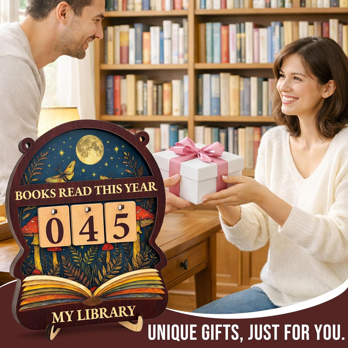 Books Read This Year Counter Sign - Fantasy Reading Tracker Ornament Bookshelf Decor - Bookish Gifts for Women Book Lovers Readers Bookworms