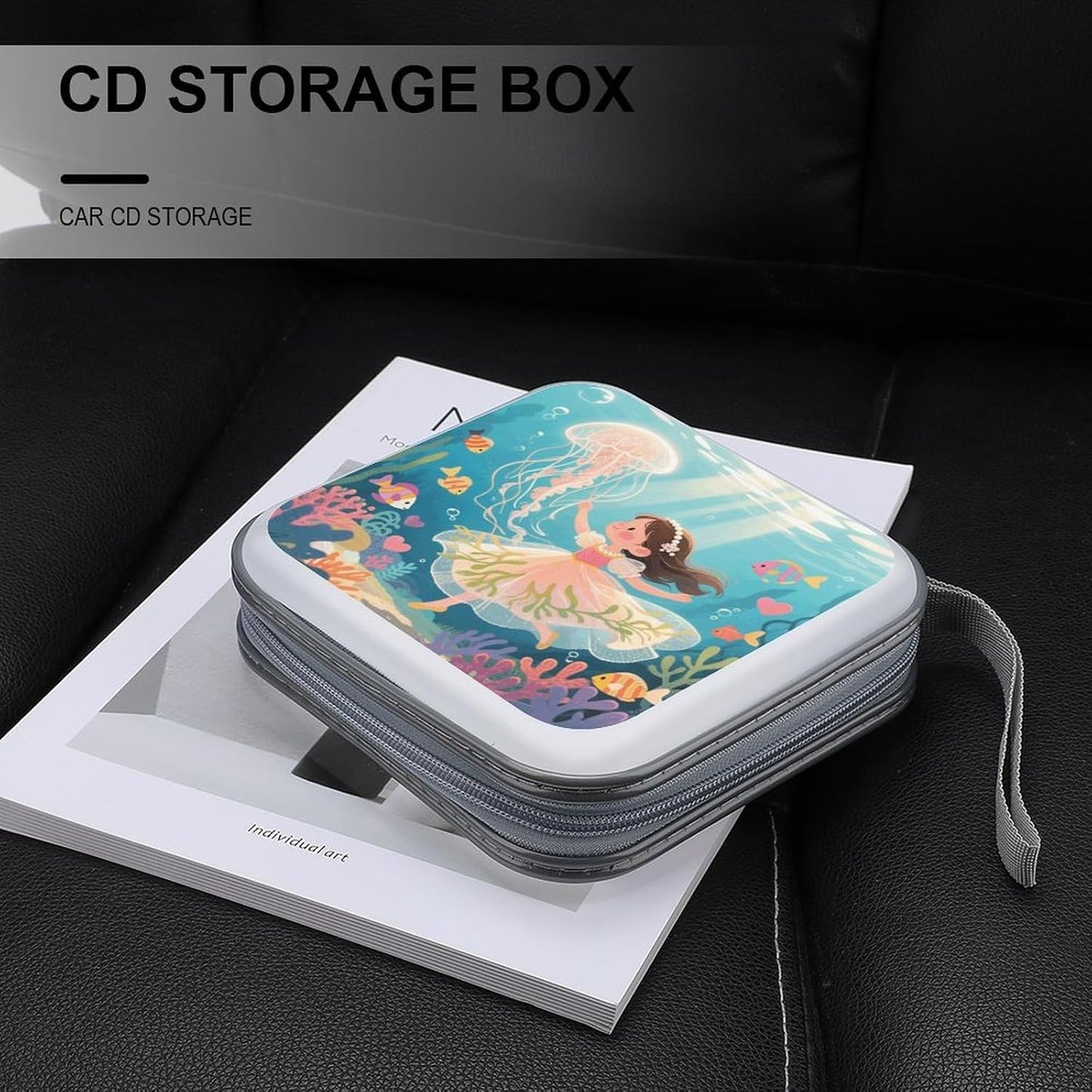 Jellyfish in The Ocean CD Case Portable Zipper CD Case 40 Capacity Hard Plastic DVD Cases Holder Large Storage Disc Wallet Bag for Car Home Travel DVD Collection Bag