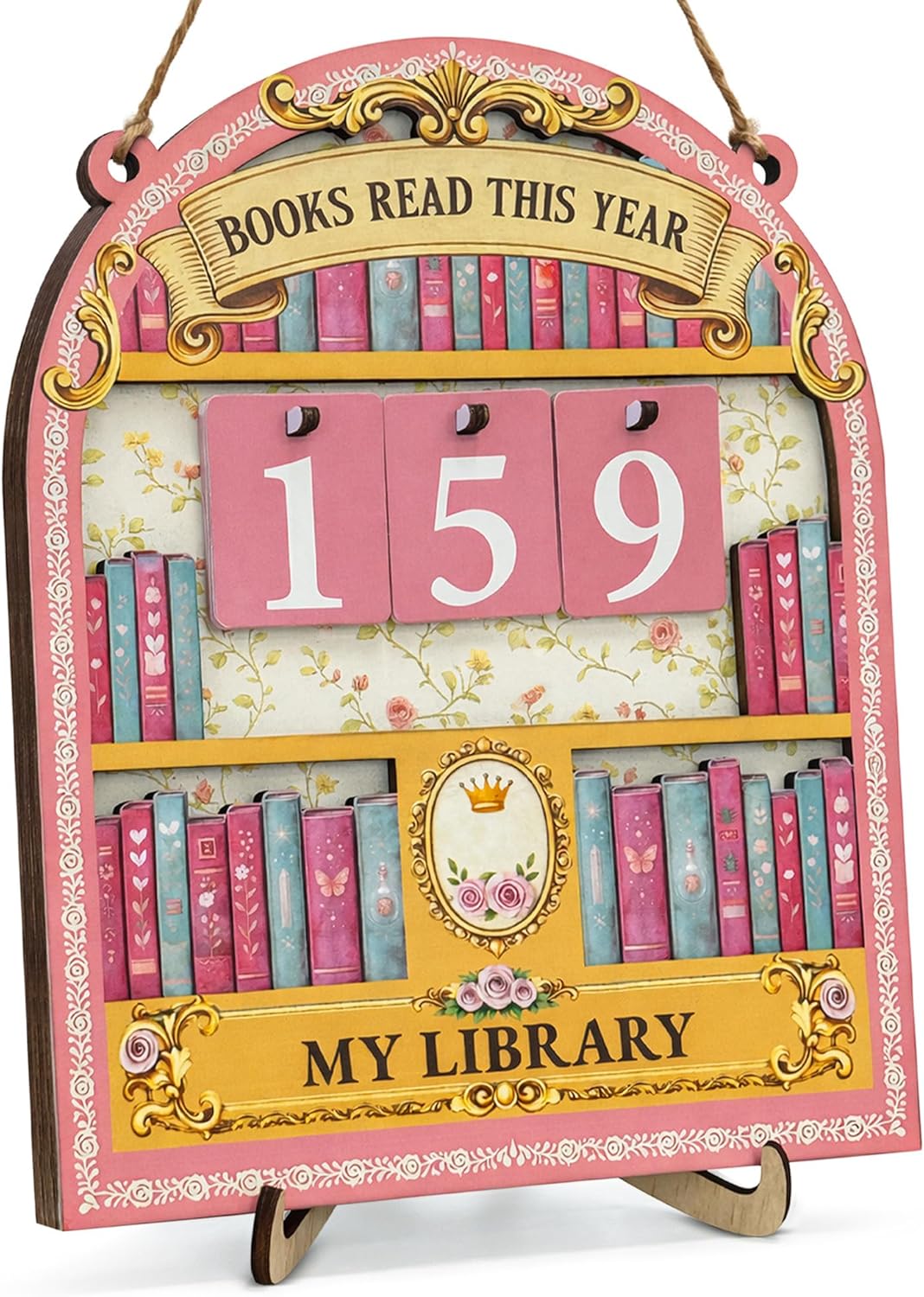 Books Read This Year Counter Sign Bookish Gifts for Women - Pink Reading Tracker Ornament Bookshelf Decor - Book Lover Gifts for Bookworms Readers