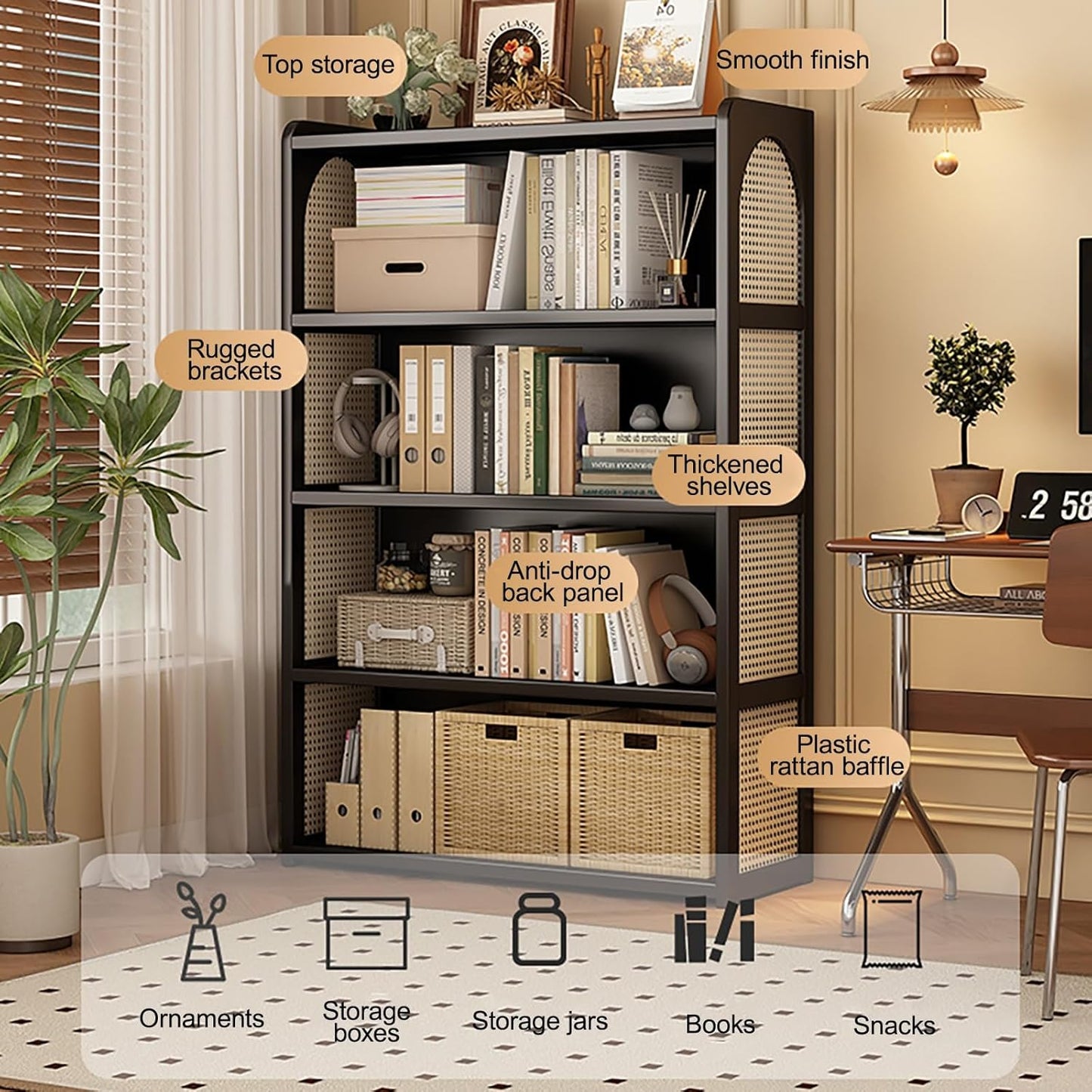Freestanding Corner Bookshelf & Narrow Display Rack, 28x152.4cm Brown Bookcase for Small Spaces, Modern Shelving Unit for Bedroom & Office