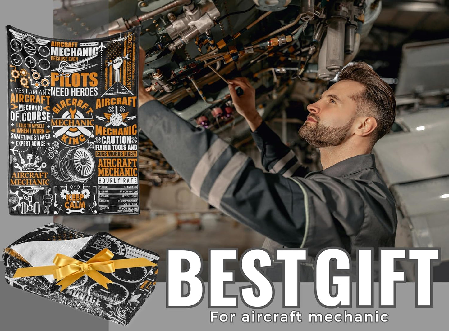 Aircraft Mechanic Gifts, Aircraft Mechanic Blanket Gifts for Men, Soft Flannel Blanket, 65 x 50 inches