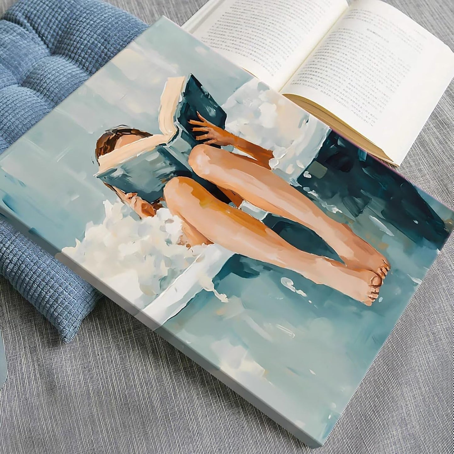 Woman Reading in Bath Tub Wall Art Modern Relaxing Bathroom Canvas Prints Vintage Minimalist Spa Poster Painting Trendy Whimsical Accent Aesthetic Picture Decor for Washroom 12x16inch Unframed