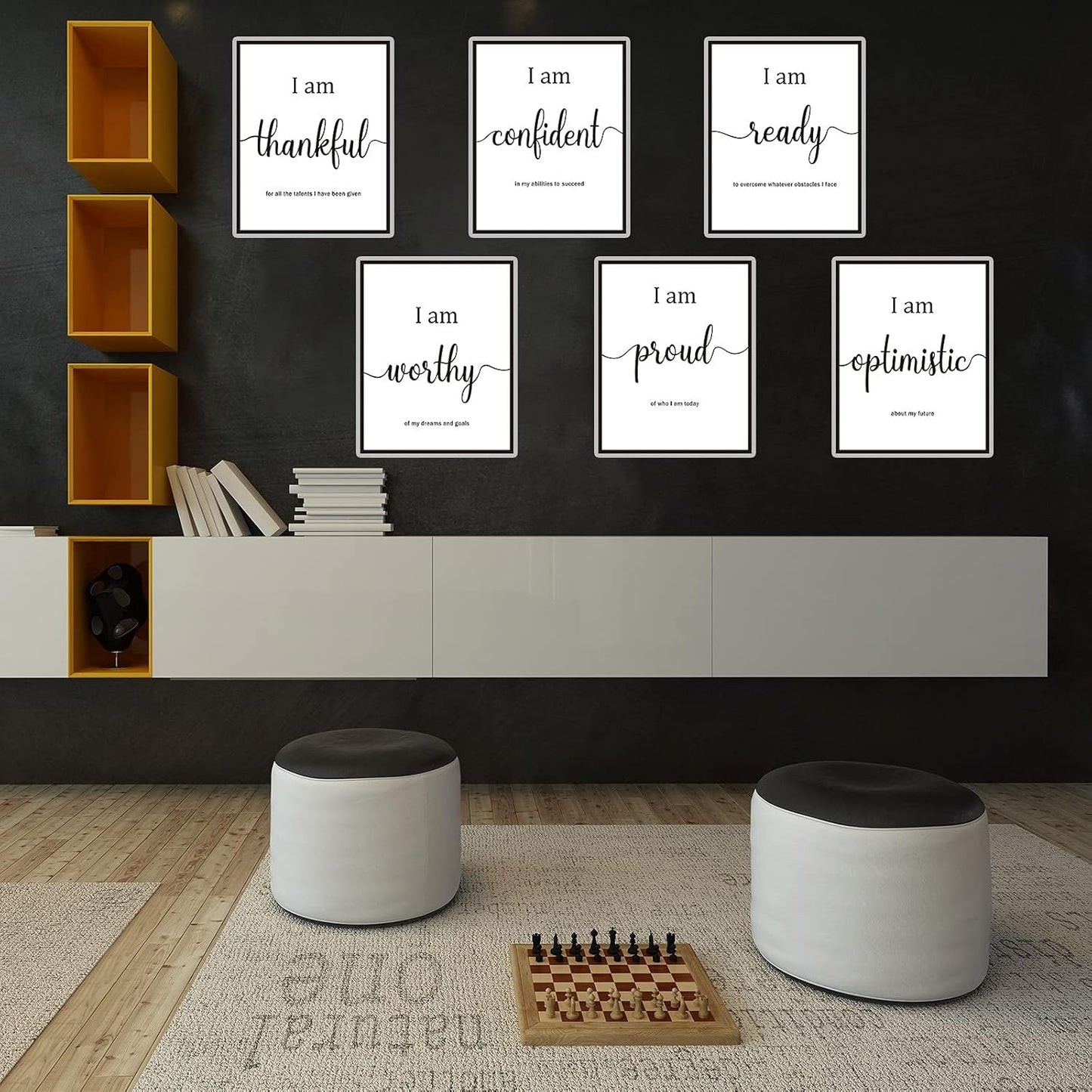Outus 9 Pieces Inspirational Motivational Wall Art Office Bedroom Wall Art,Daily Positive Affirmations for Men Women Kids Inspirational Positive Quotes Sayings Decor(White)