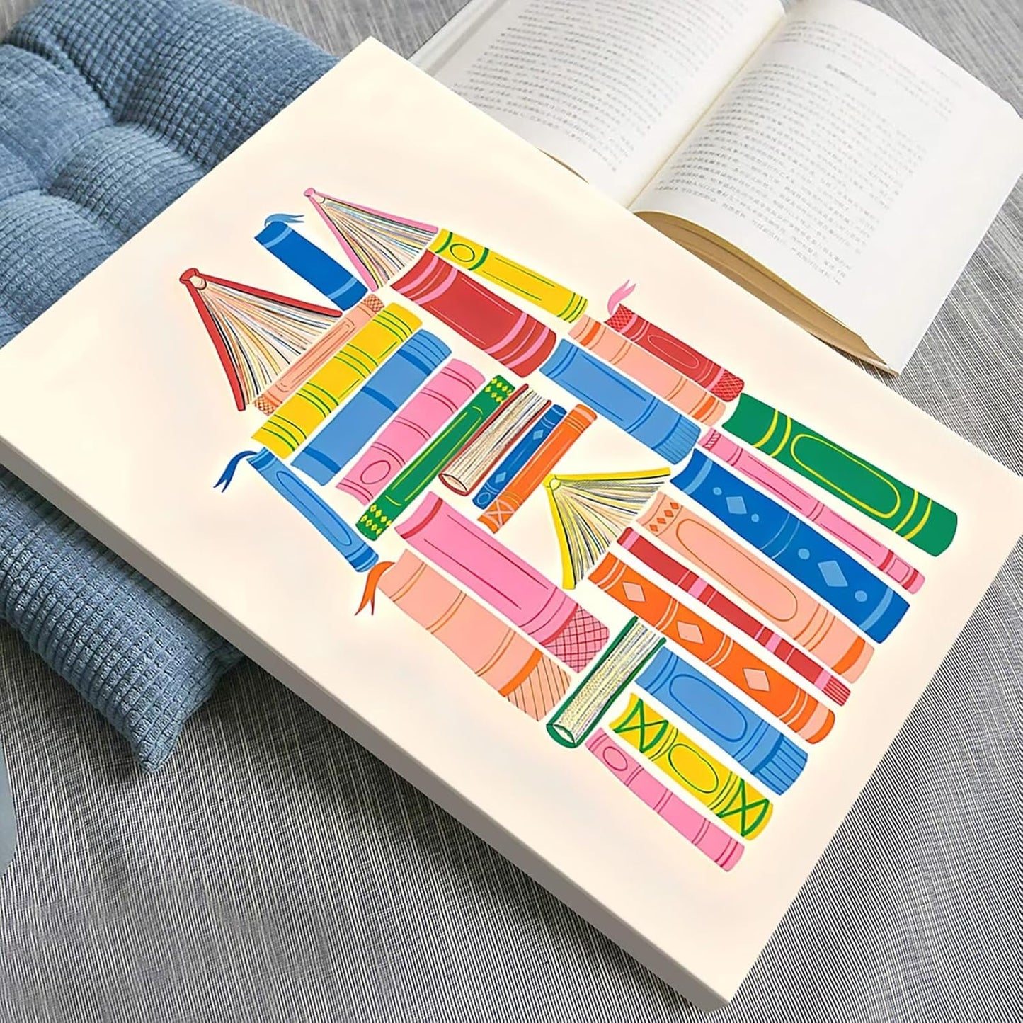 Colorful Books Castle Wall Art Modern Cozy Nursery Reading Canvas Prints Vintage Playful Poster Painting Whimsical Literary Aesthetic Picture Decor for Living Room Bedroom 12x16inch Unframed