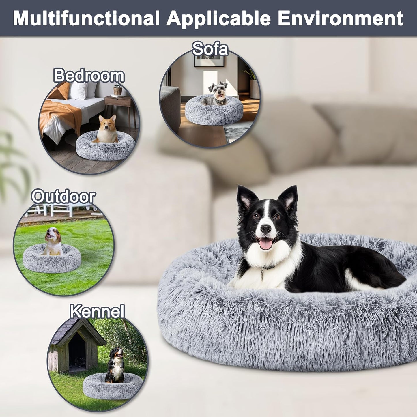 ELSKER&HOME Calming Dog & Cat Bed - Donut Washable Warming Soft Round 23 inch Dog Bed for Small Dogs, Anti-Anxiety Fluffy Plush Cushion Fits up to 25 lbs Pets, Gradient Blue