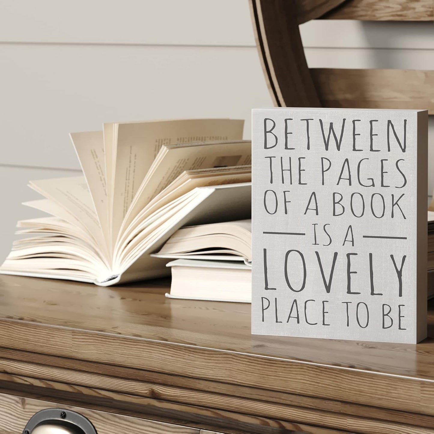 Barnyard Designs Wooden Box Sign Motivational Primitive Women Office Desk Decor or Bathroom Shelf Decoration (Between the Pages)