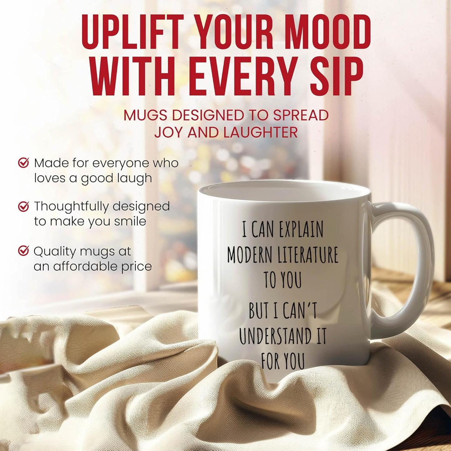 Funny Modern Literature Mug - Fiction Coffee Cup - Bookworm Funny Gift From - Literary Enthusiast Tea Mugs - Lover Cups - 11 Oz Ceramic Gifts For Readers, Birthday, Him, Her, Christmas, Book Analysis