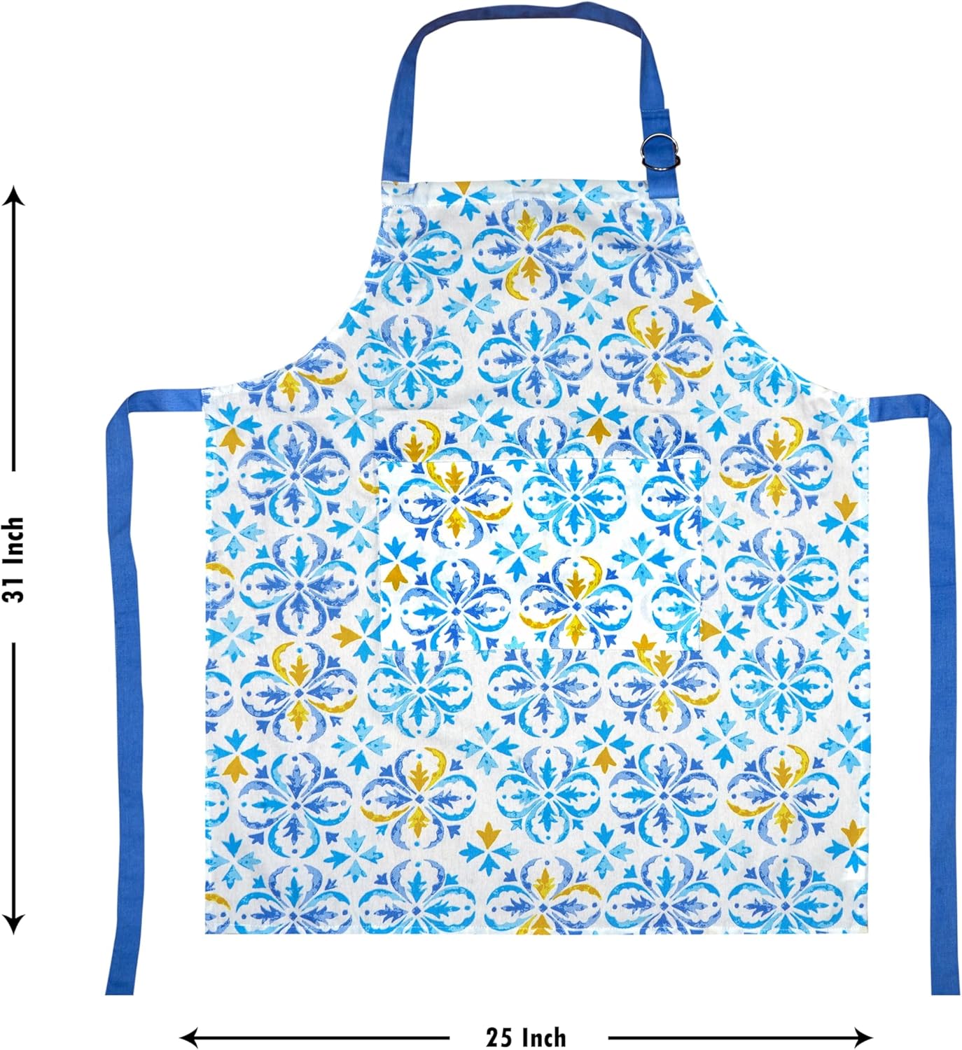 100% Cotton Kitchen Printed Apron with Pocket and Adjustable Neck with Long Ties Apron 25" X 31" for Women Men Chef Cooking, Baking, Gardening.