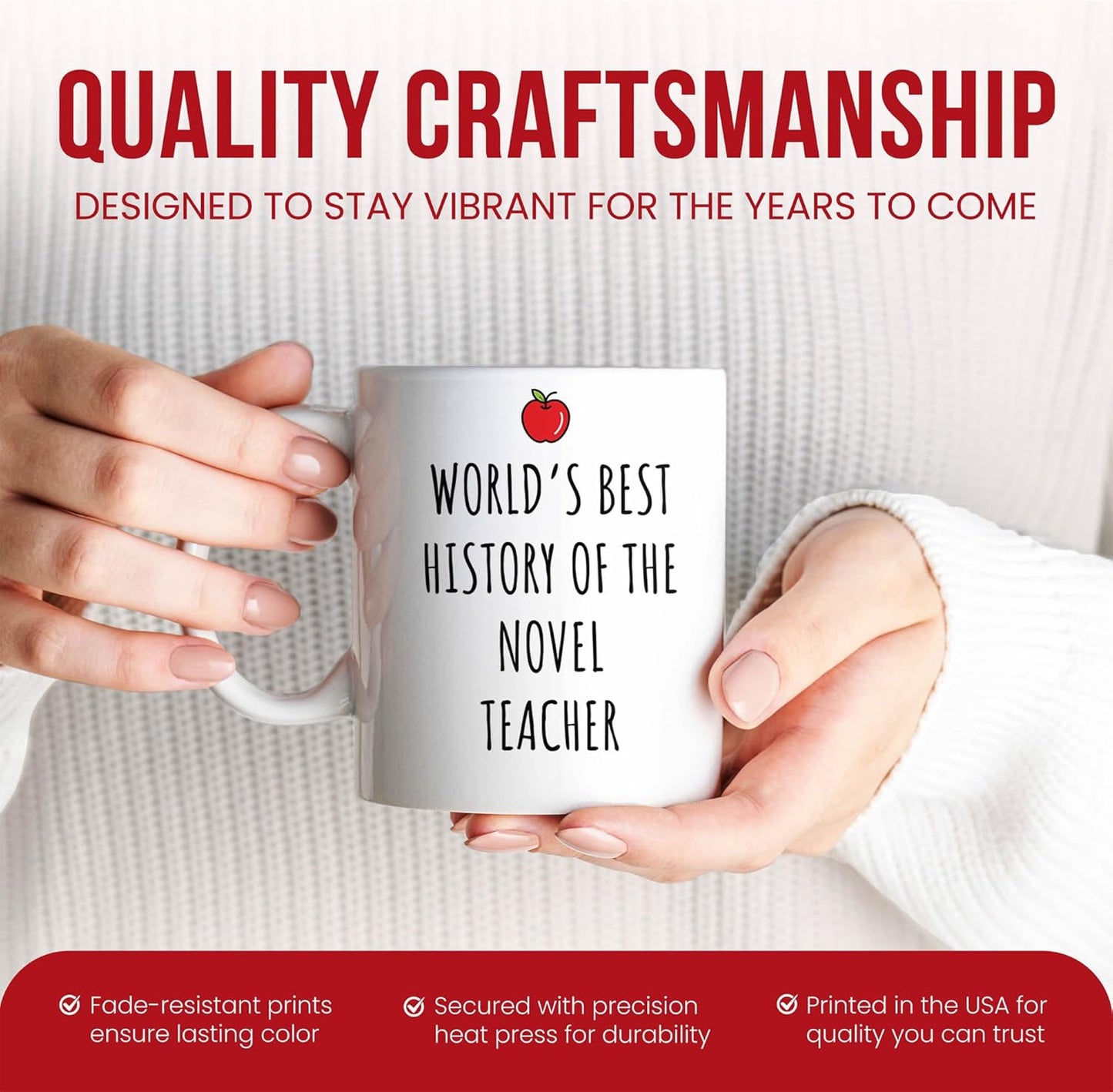 Best History Of The Novel Teacher Mug - Literature Educator Coffee Cup - Fiction Specialist Funny Gift From Book Lovers - Literary Advocate Tea Mugs - Storytelling Cups - 11 Oz Ceramic Gifts For