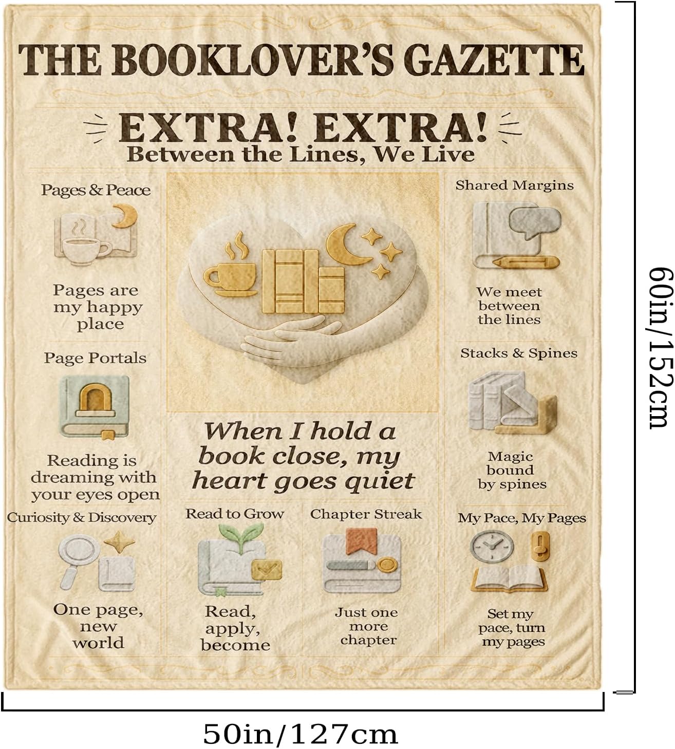 Book Lover Reading Blanket 60x50, Vintage Newspaper Editorial Design, Cozy Polyester Flannel Throw for Couch, Bed & Sofa, Sepia Reader-Themed Home Decor, Gift for Women & Adults