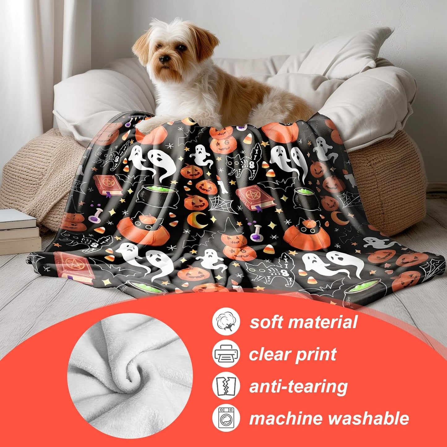 50"x40" Vintage Halloween Throw Blanket,Witch Spider Webs Bat Pumpkin Skull Gothic Blanket, Festival All Seasons Warm Cozy for Sofa Chairs Bed Office Home Women GIrls Gift (Halloween Blanket 4)