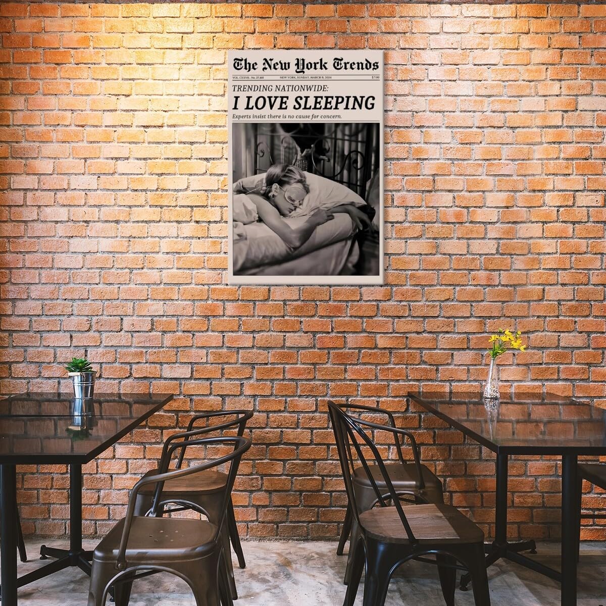 Retro Newspaper Wall Art Vintage Feminist Aesthetic Poster Black and White Canvas Print Funky Girl I Love Sleeping Art for Women Girly Bedroom Dorm Wall Decor 8x12inch Unframed