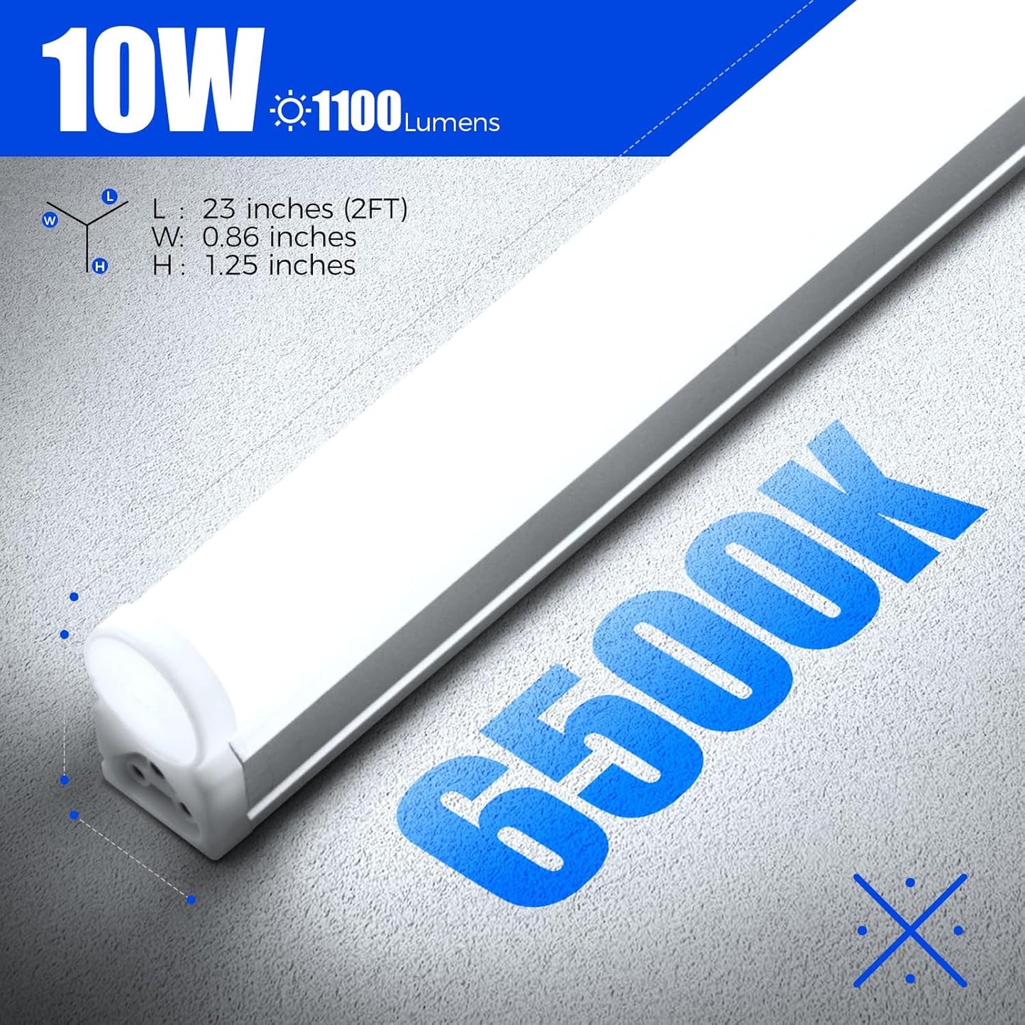 Barrina T5 LED Shop Light 2FT, 1100lm, 10W, 6500K (Super Bright White), Utility Garage Lighting, Linkable Ceiling and Under Cabinet Light, Corded Electric with ON/Off Switch, 2 Packs