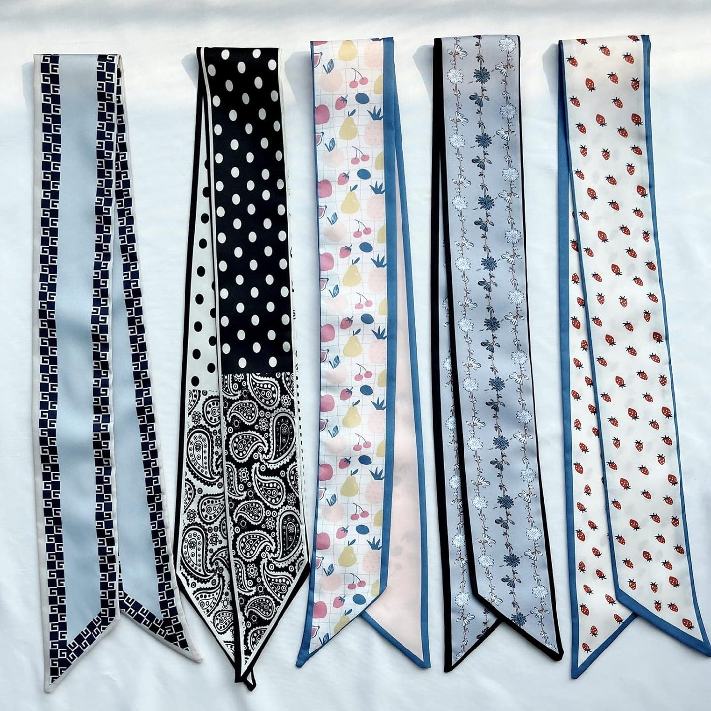 5PCS Floral Scarf for Bags Handbag Handle Ribbon Satin Neck Scarf Neckerchief Headbands Hair Scarf for Women Girls