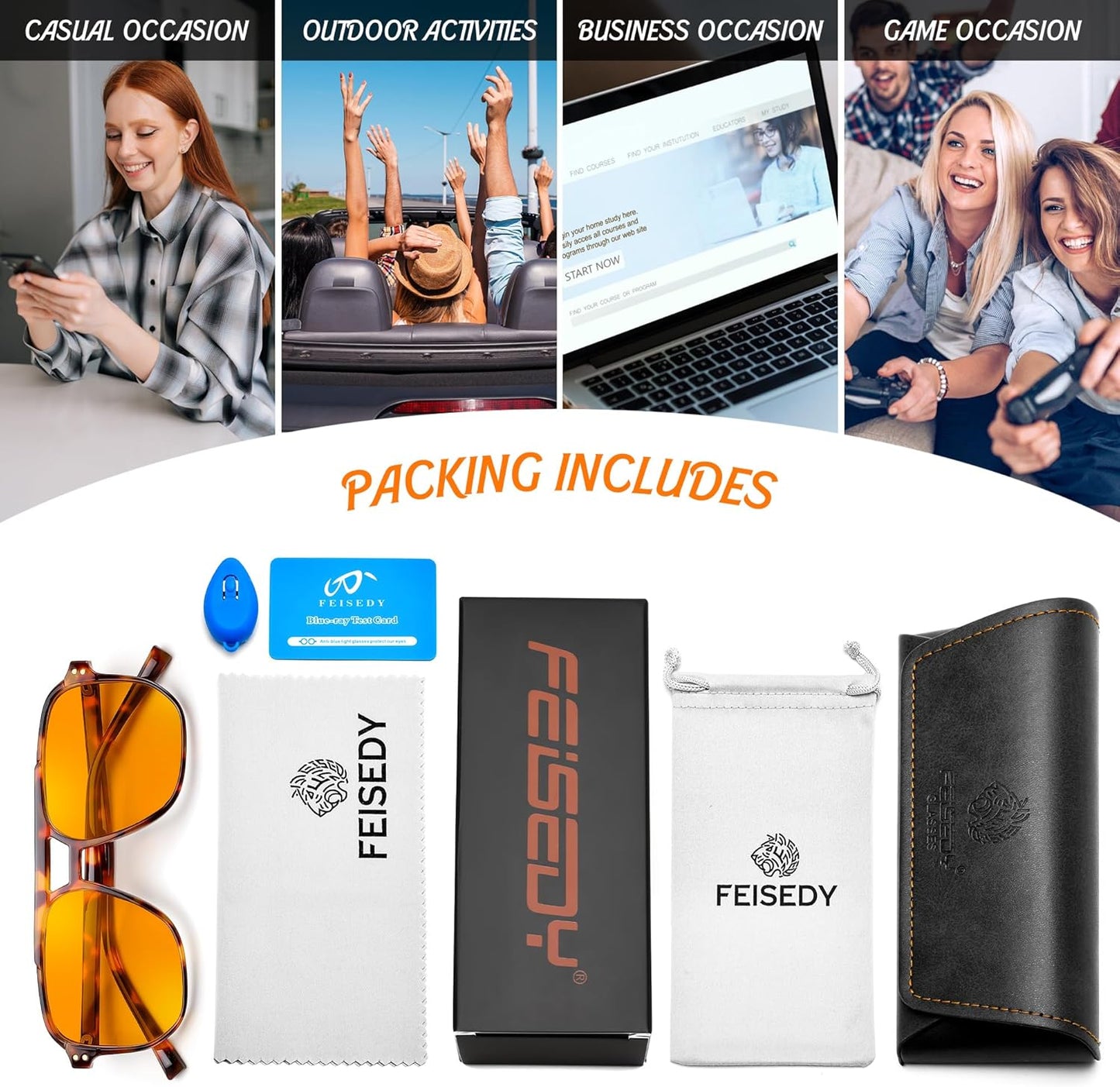 FEISEDY Amber Blue Light Glasses for Computer Gaming Orange/Yellow lens Anti Eyestrain Sleep Glasses G2835