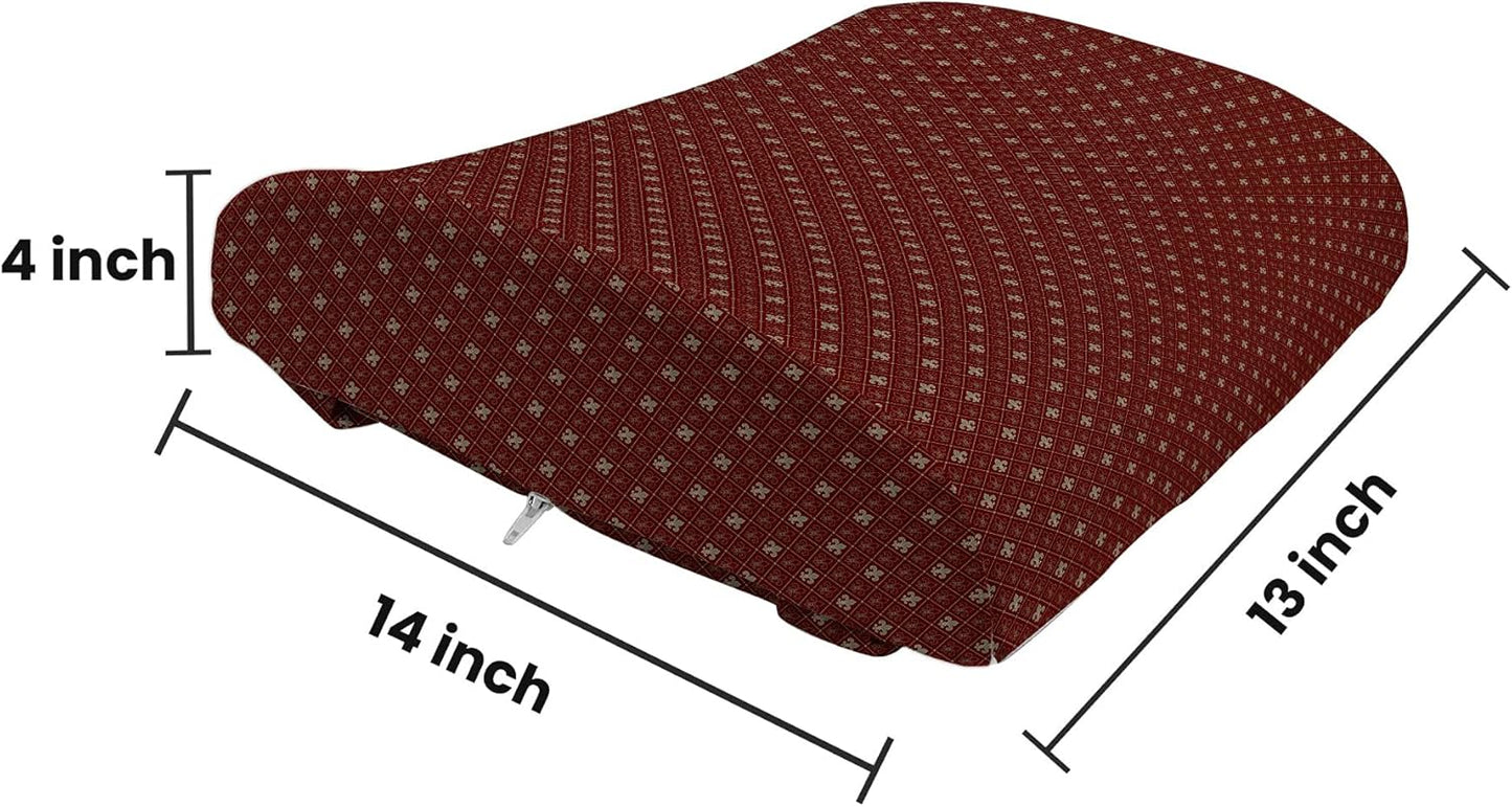 Lunarable Fleur De Lis Lumbar Back Support Pillow, Fleur-de-Lis in Diamond Shape Lines Classical Cultural Victorian Style, High Density Foam for Office Chairs Car Seats, 14" x 13", Maroon Pale Green