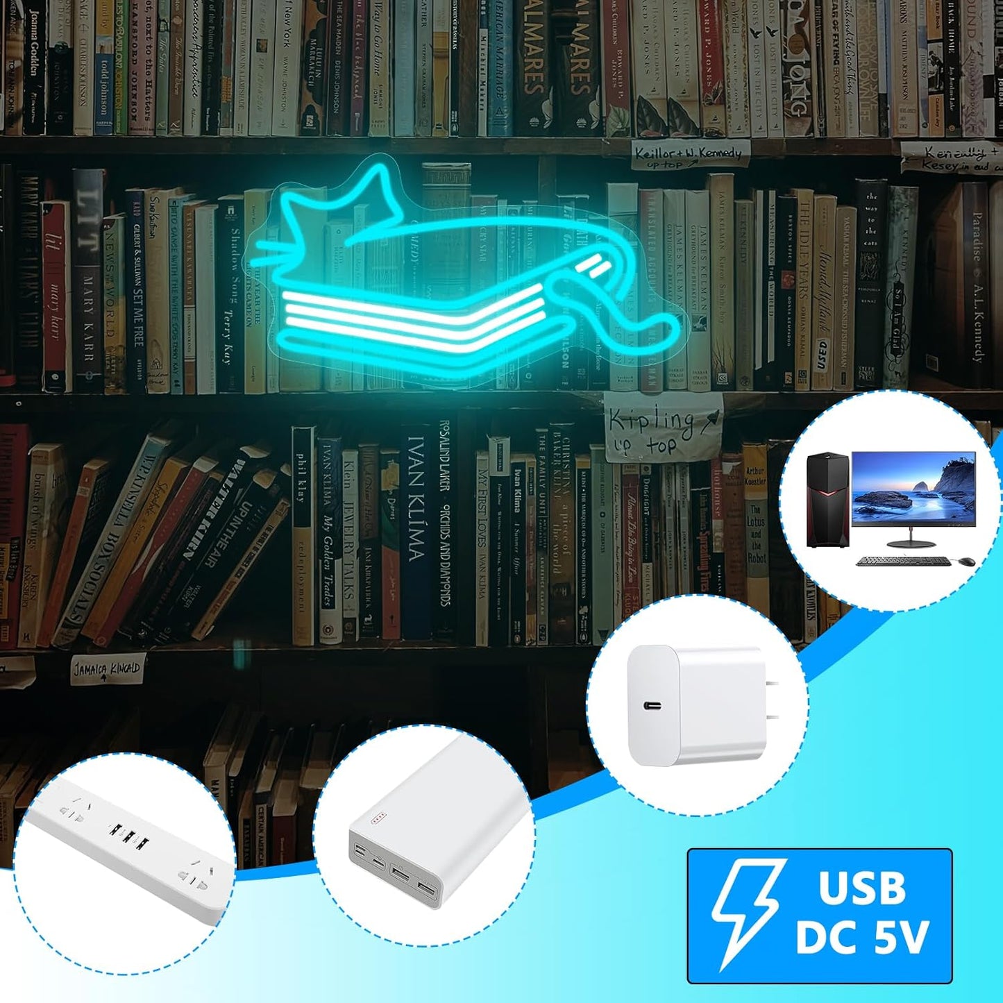 Book Cat Neon Sign, Neon Signs for Wall Decor, Dimmable Led Signs for Bedroom, Light Up Signs for Classroom Kidsroom Book Party Library Decoration Bookish Decor Gifts