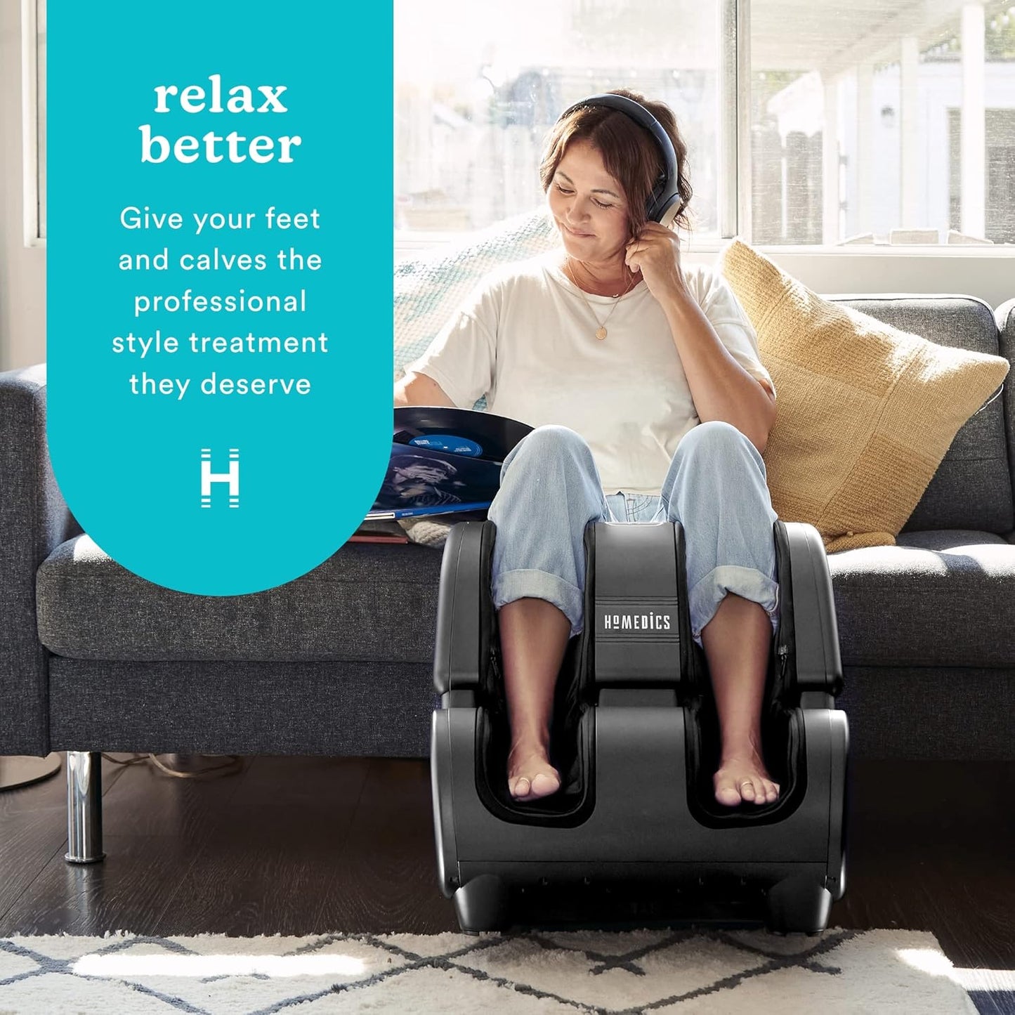 Homedics Foot and Calf Massager, Deep Kneading Rolling Massage with 4 Programs, 3 Intensities, Adjustable Tilt for Comfort & Washable Liners. Foot Massager Machine That Hits The Calf at The Same time