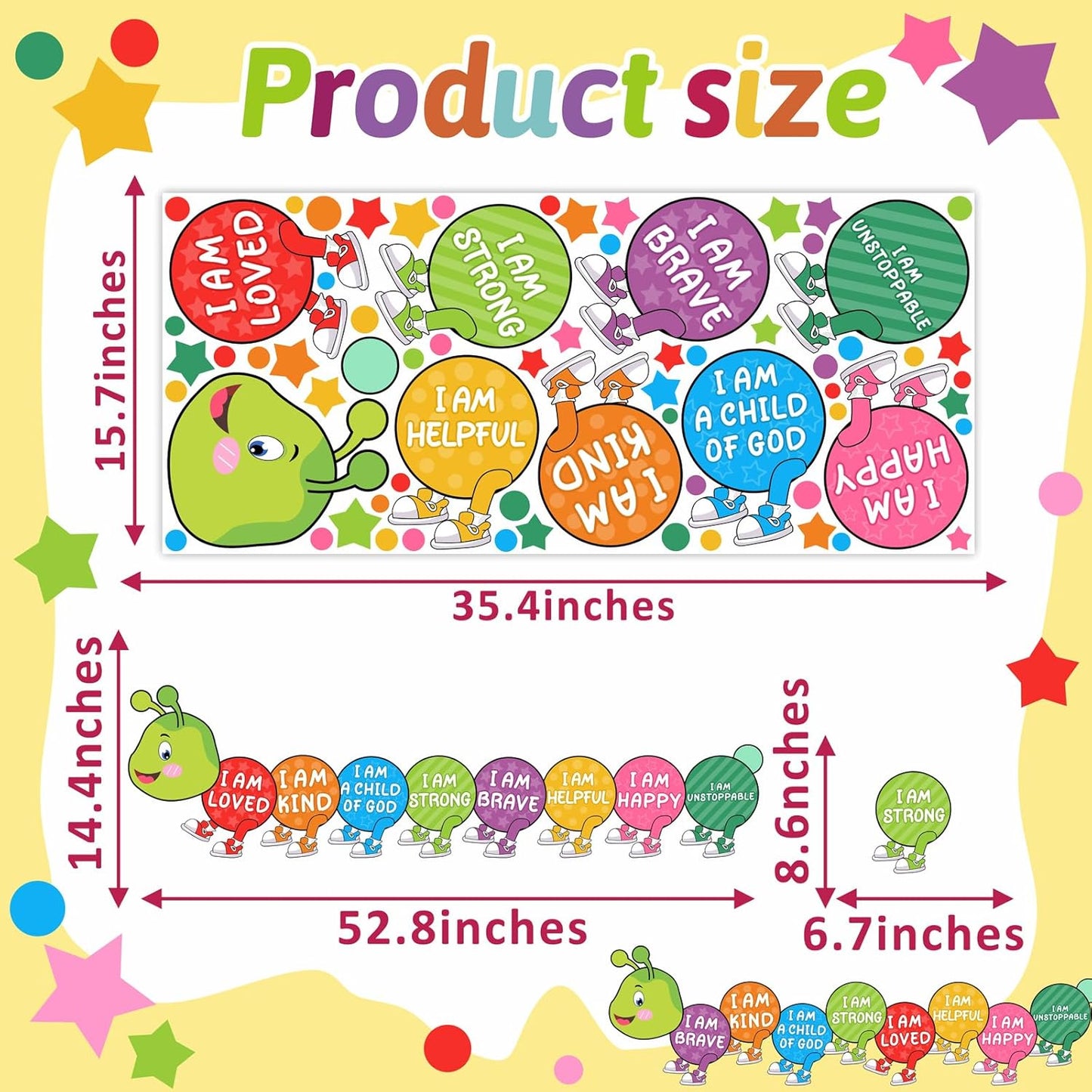 Kids Wall Stickers Decor Colorful Inspirational Wall Decals Baby Nursery Wall Decal Peel and Stick Motivational I Am Quotes Walls Art Vinyl Decals Polka Dots Murals for Classroom Bedroom Decor