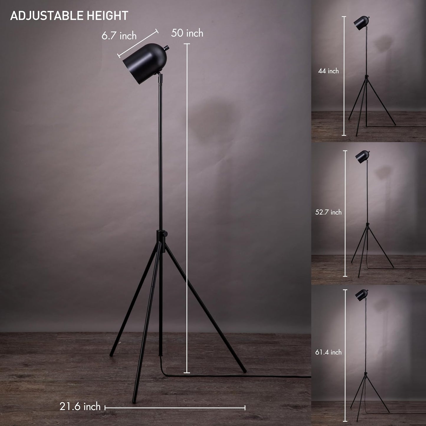 O'Bright Helios - Adjustable Tripod LED Floor Lamp, Dimmable, Swivel Head, Perfect for Reading and Task Lighting, Black