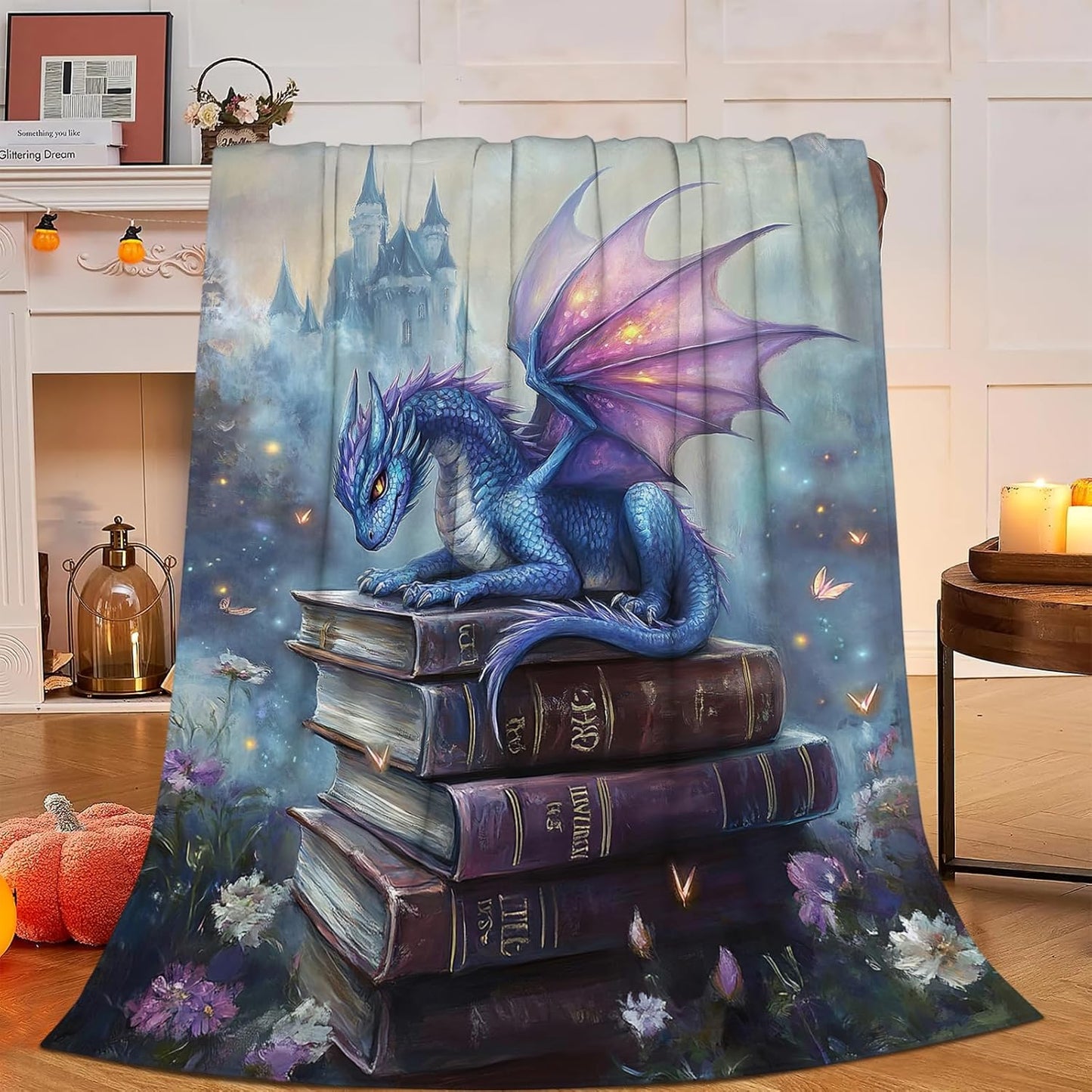 Dragon Blanket, Book Throw Blanket, Dragon Gifts, Reading Blankets, Dragons Stuff Fleece Flannel Plush for Women Men Boys Girls Lovers Adults Soft Bedding for Sofa Bed Office Home Decor 40"X50"