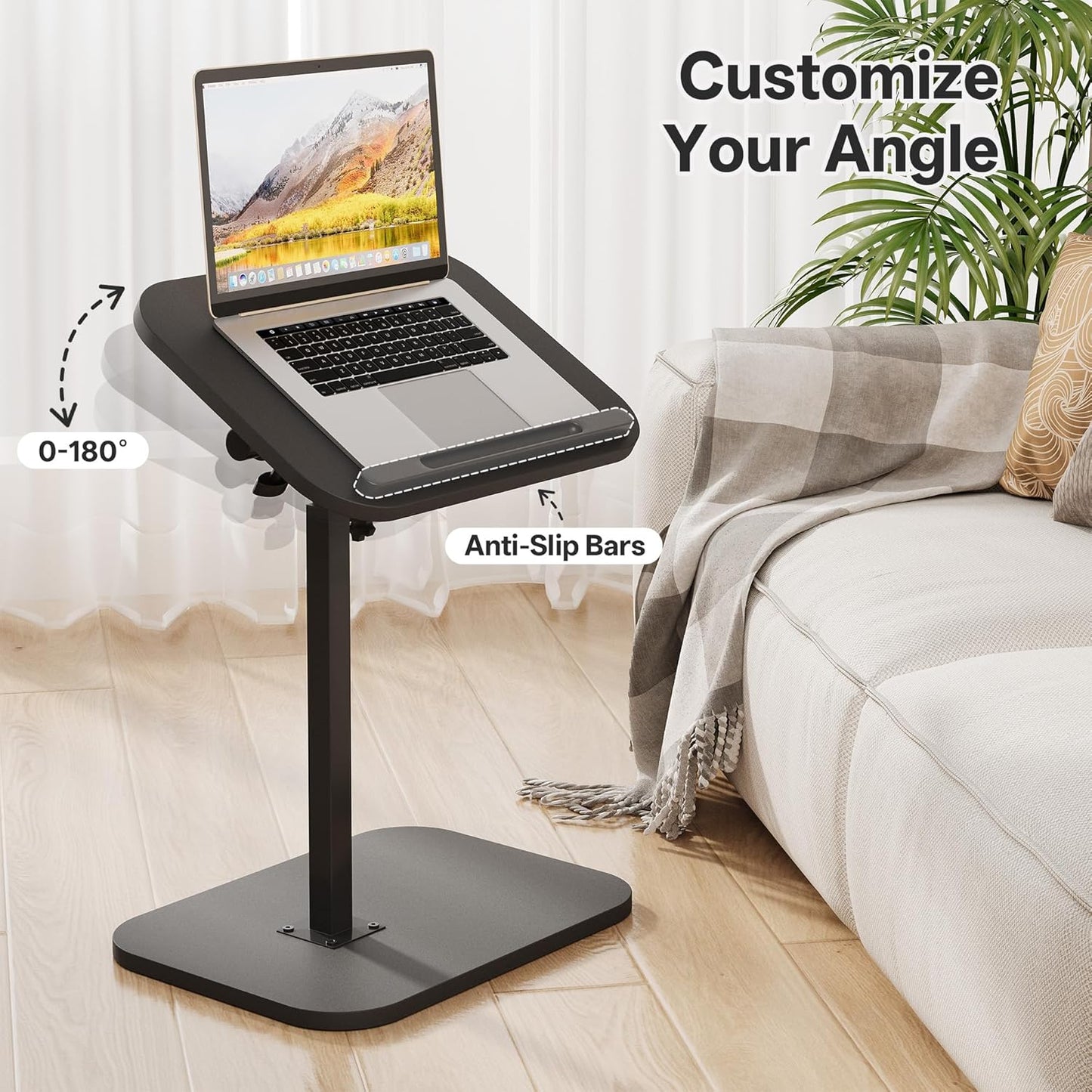 TV Tray Table, Adjustable Height, Flip-Top, Snack Side Table with 360° Swivel and 180° Tilt, C Shaped End Table for Couch, Sofa, Bed, Recliner, Black