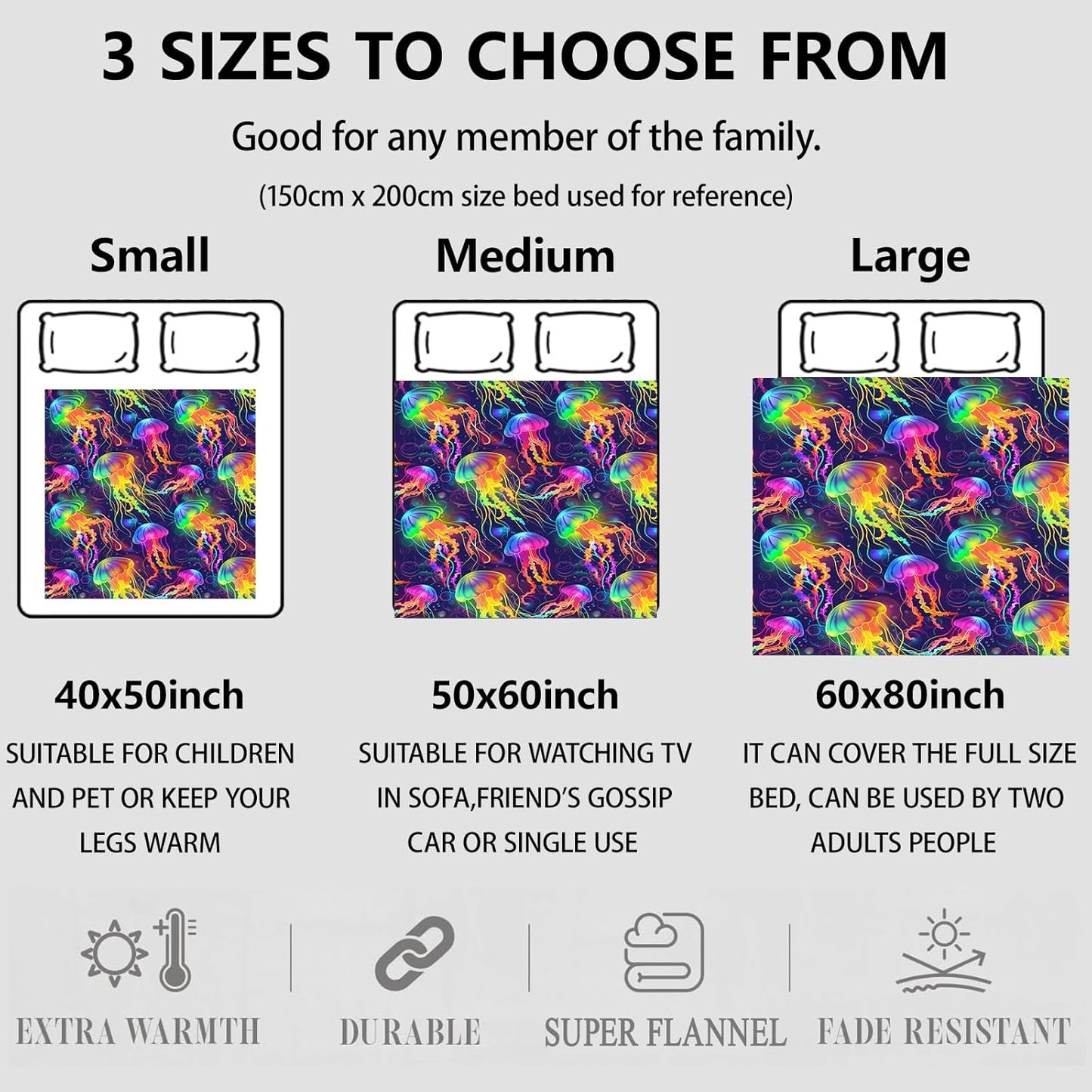 Colorful Jellyfish Throw Blanket Gifts for Ocean Lovers, Soft Fuzzy Warm Cozy Flannel Blankets for Bedroom, Travel, Couch, Underwater Marine Life Throws, Dreamy Home Decor 50x60 Inch