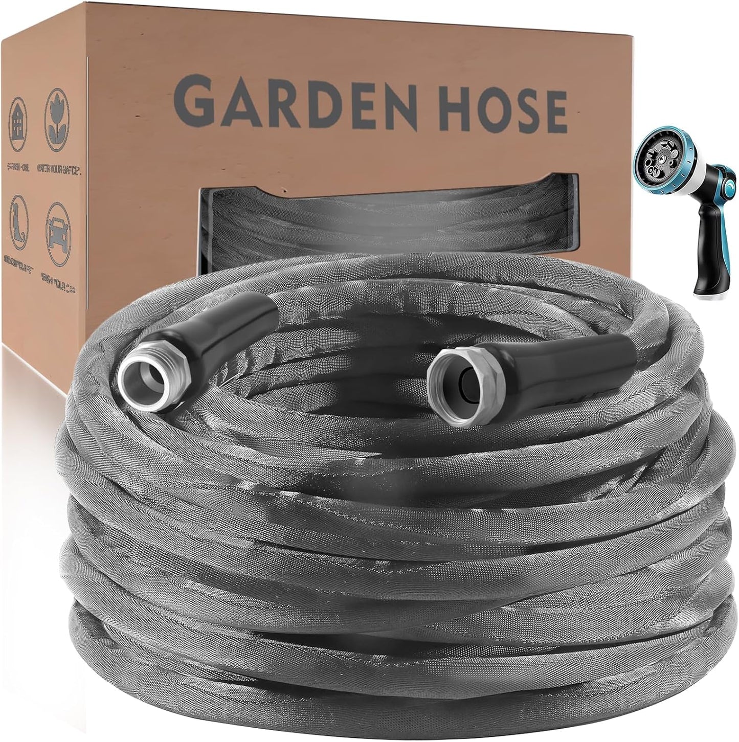 Relxitl Garden Hose 100feet, Water Hose with 10 Function Hose Nozzle, NON-Expandable Hose, Tough & Flexible, Lightweight, Crush Resistant Fittings, Kink & Tangle Free, Rust Proof for Watering