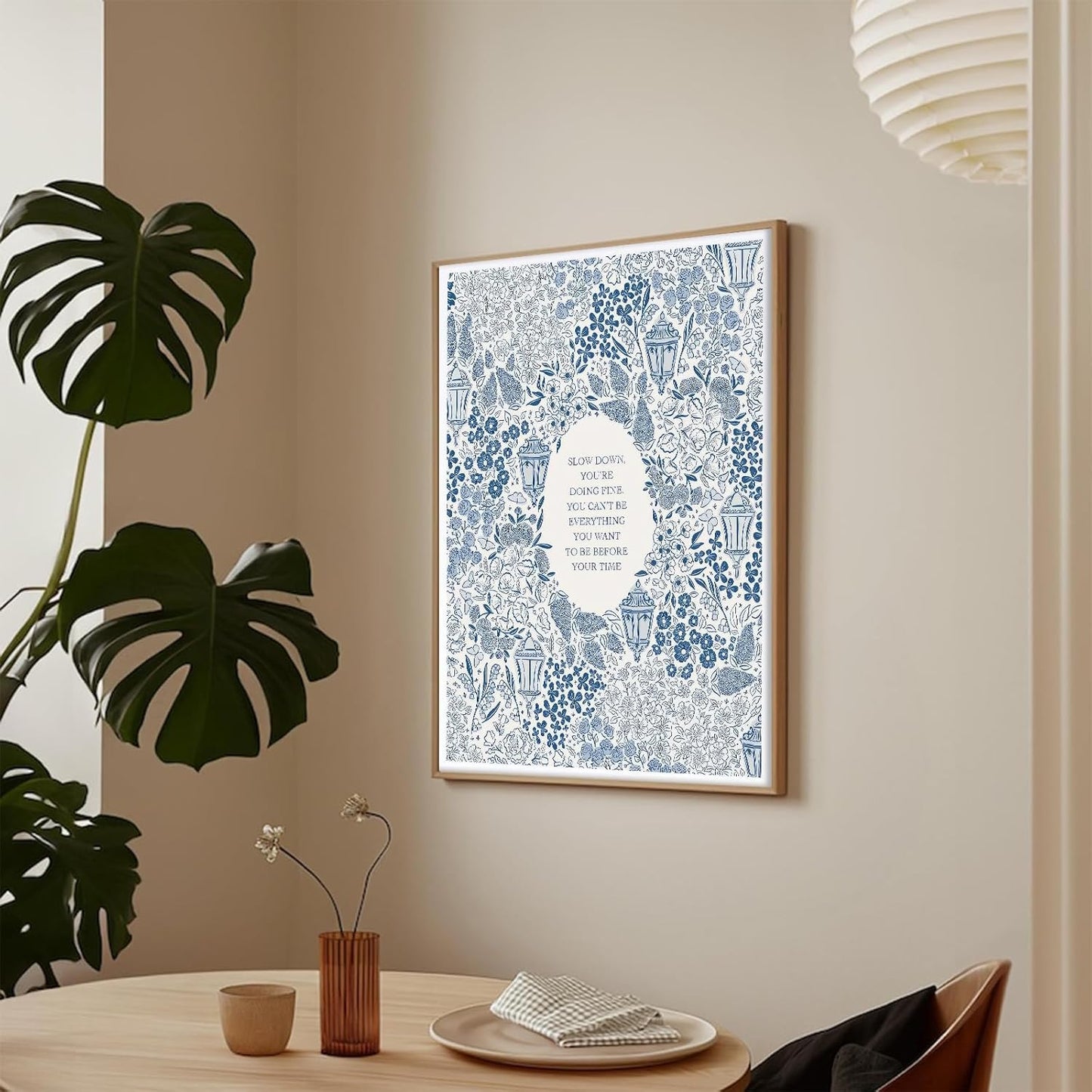 Vintage Blue Poster Retro Trendy Wall Art Inspirational Sign Aesthetic Positive Affirmation Poster Slow Down You're Doing Fine Print for Bedroom Dorm Living Room Classroom Decor 12x16 Inch UnFramed