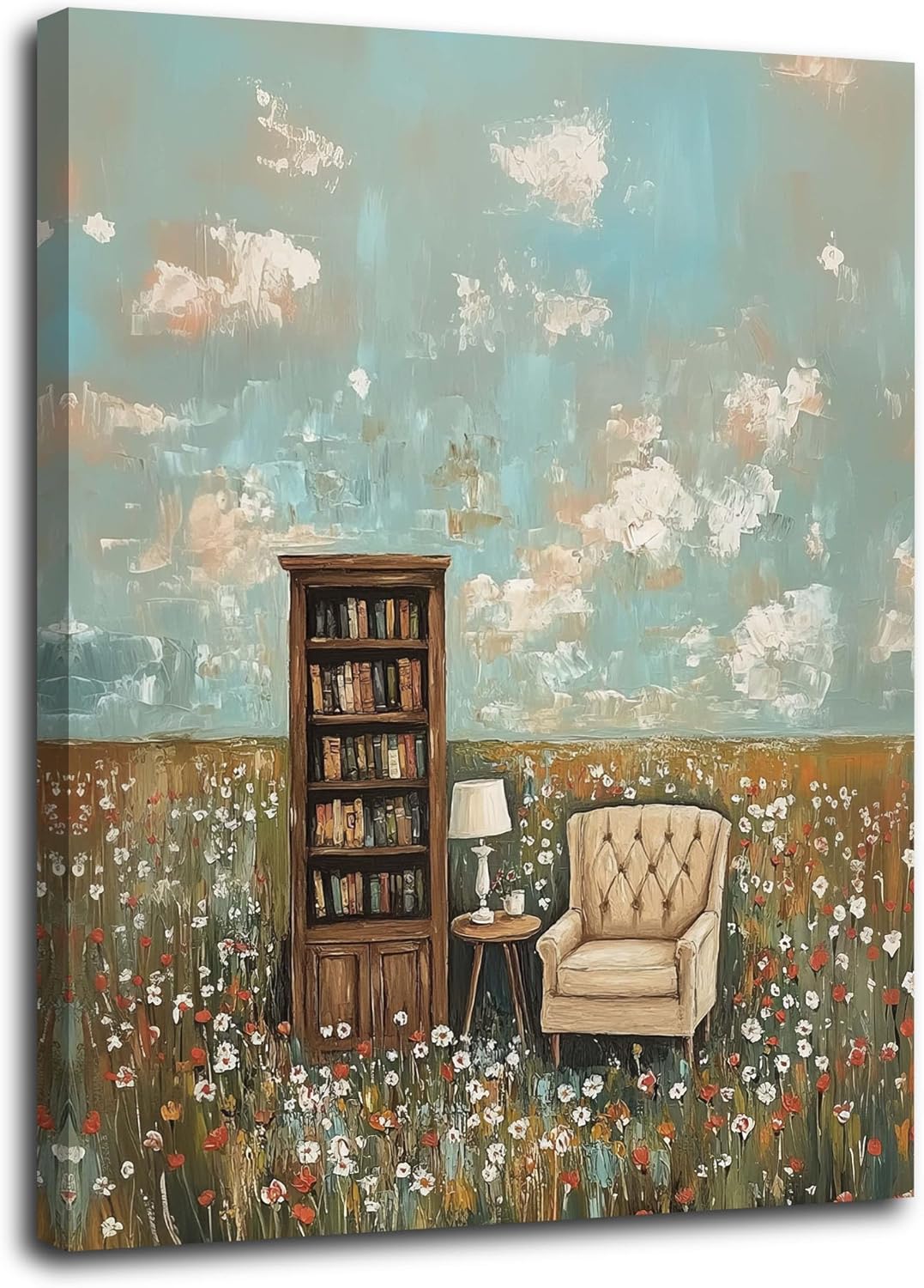 RWWNONW Vintage Framed Wall Art, Whimsical Outdoor Reading Book Cottage Core Decor, 11.5x15 Inch.(002)