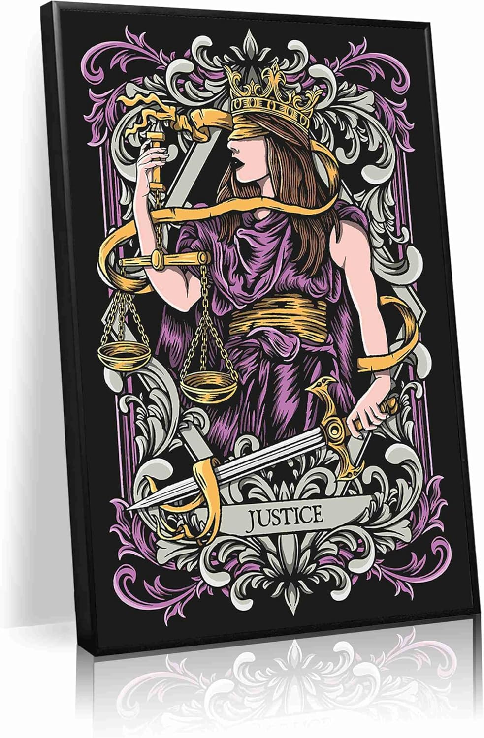 Gothic Justice Tarot Card Art Print, Medieval Fantasy Wall Decor, Alternative Mystical Witch Vintage Gothic Tarot Poster Home Decor Gift(L18 xW12-CANVAS)