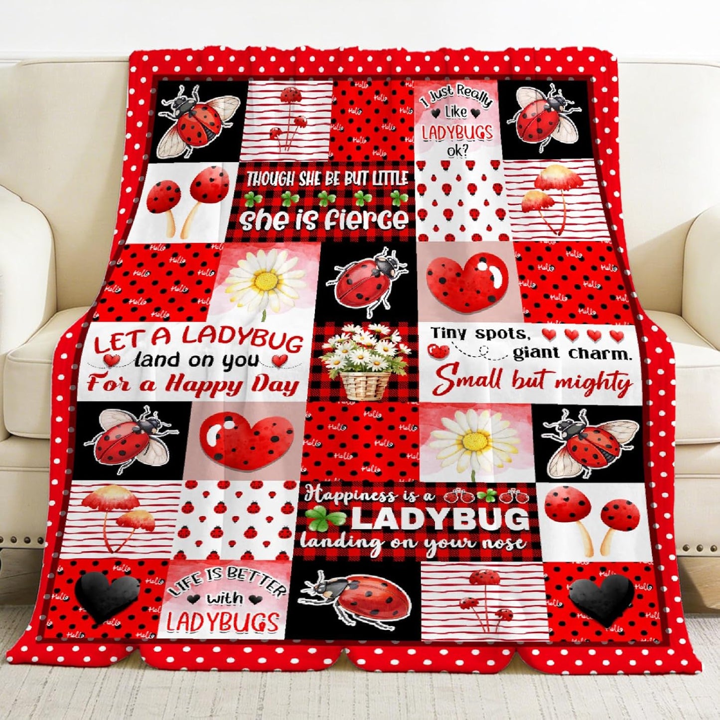 Ladybug Blanket for Girls,Ladybugs Gifts for Women Girl,Soft Plush Ladybugs Throw Blankets,Ladybug Stuff Decoration,Lightweight Flannel Quilt, 50 x 60 for Teens Boys Girls