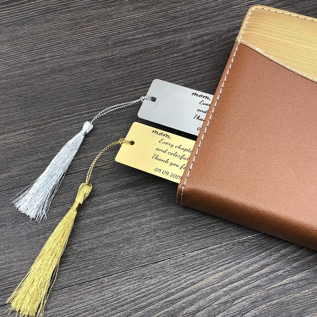 FKOG Custom Personalized Engraved Stainless Steel Bookmarks Gift for Reader Best Friend Silve Brass Metal Bookmarks with Tassel (Custom Link)