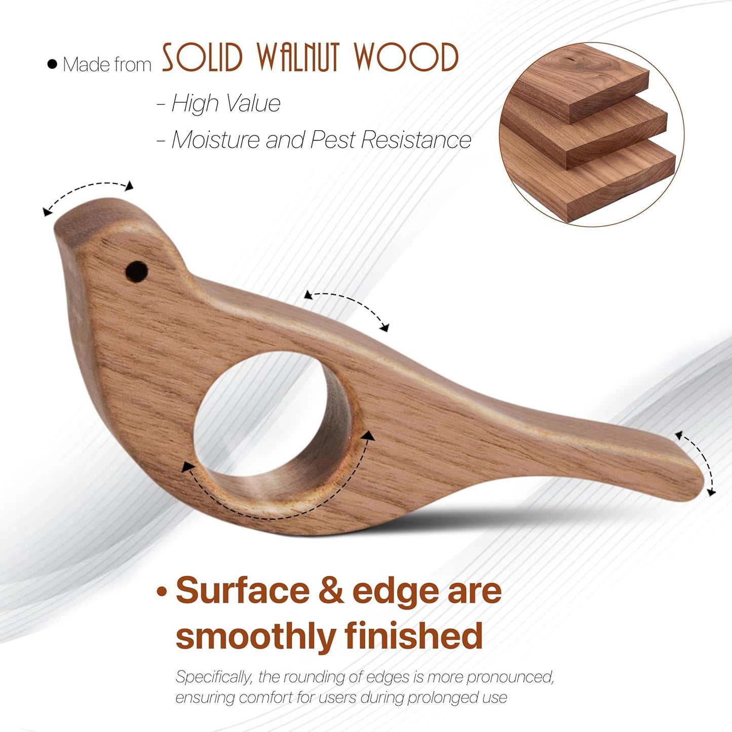 Walnut Bird Book Page Holder, Smooth Finish Wood Book Holder for Reading, Ideal Book Reader Gifts, Book Worm Gifts for Women, Thumb Book Page Holder - For Book Lovers & Literary Gifts (Small)