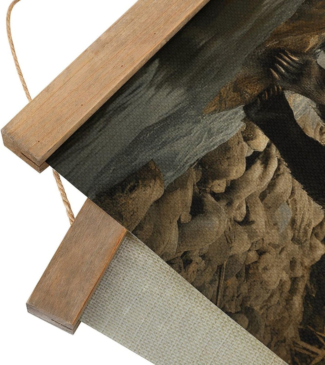 Vintage Brown Bear Poster with Wooden Frame Personalized Linen Hanging Scroll Painting Rustic Wall Hanging Illustrative Modern Artwork Decor for Home Living Room Bedroom Office