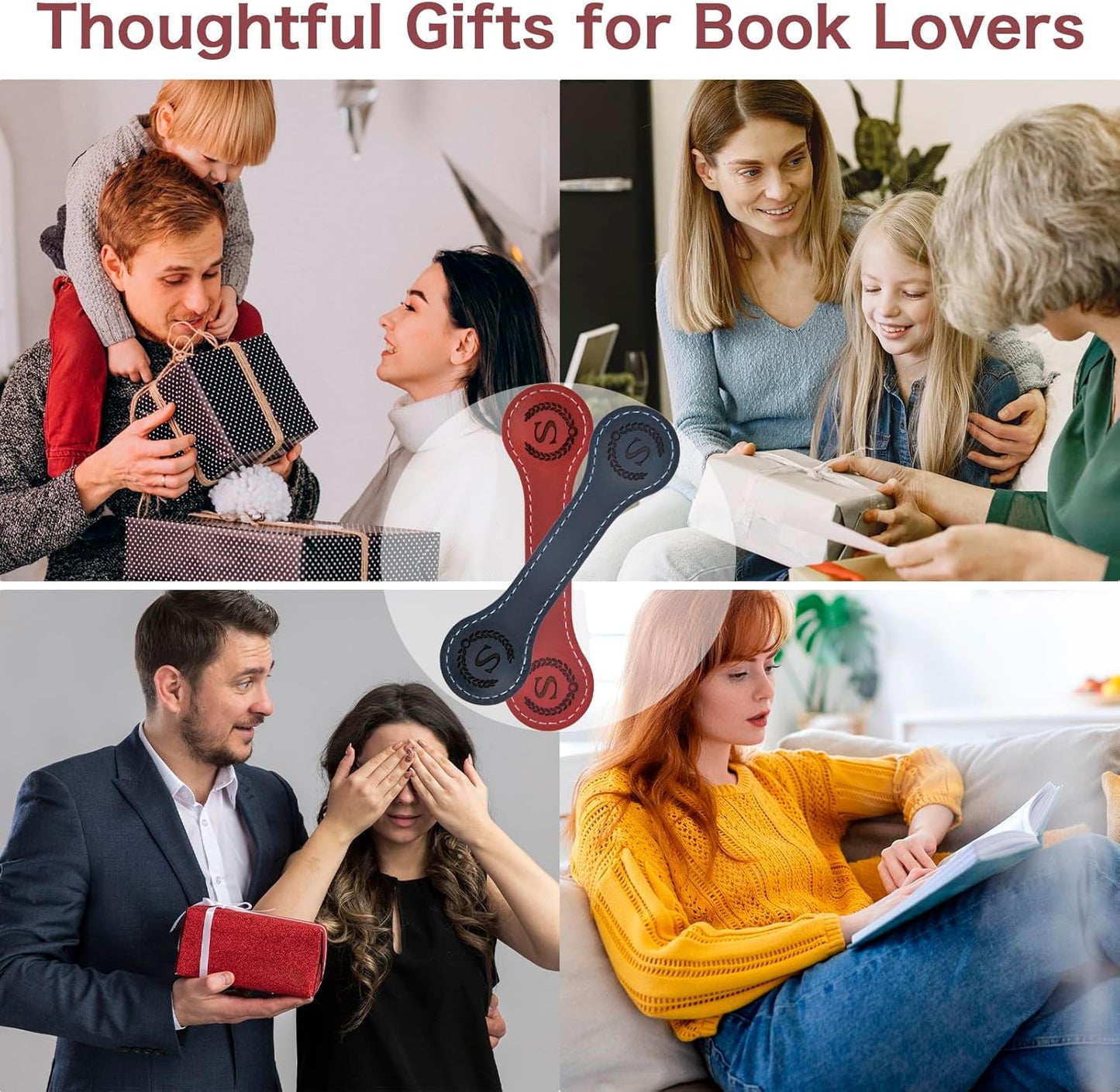 Nerien Personalized Magnetic Leather Bookmark, Engraved Letter Weighted Vintage Genuine Book Markers for Reading Women, Writers Poets Initial Gift for Book Lovers Reader Men Kids Boys Girls (J, Red)