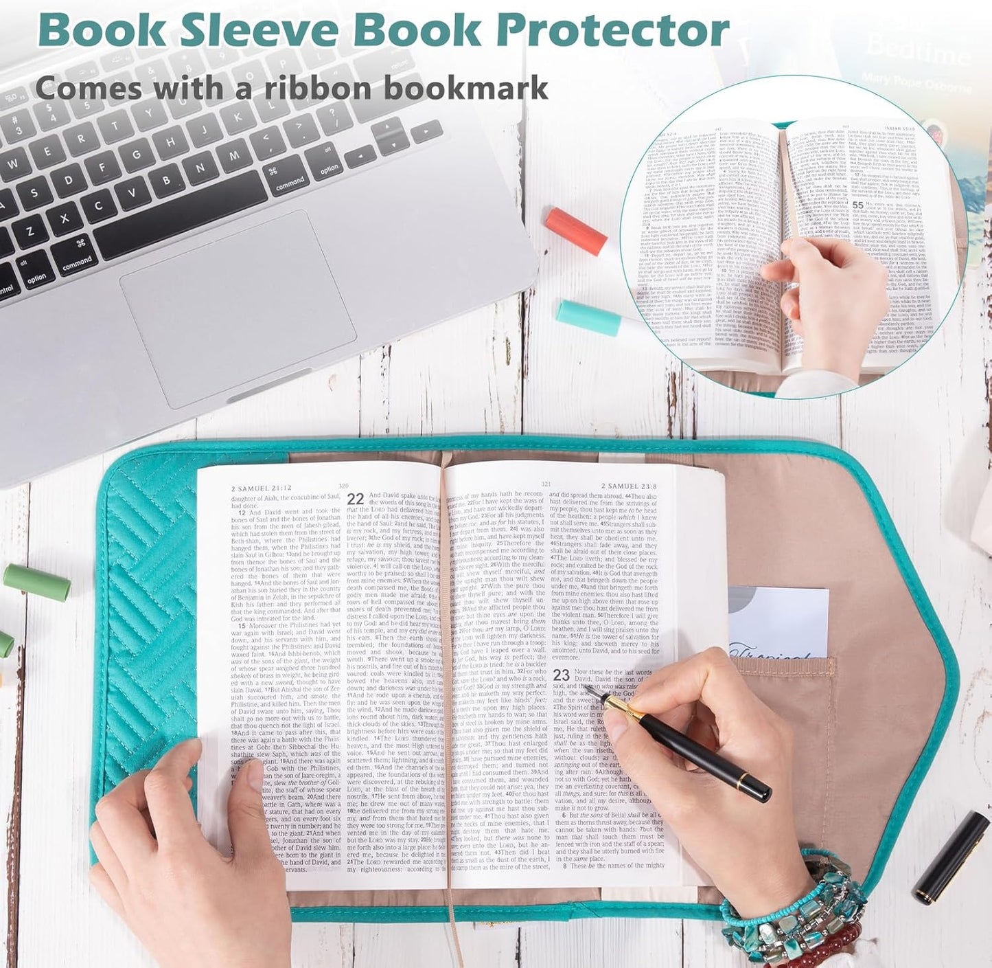 Reusable Book Cover with Magnet Closure - Adjustable Book Sleeve for Book Lovers Gift - Book Protector for Paperback -Book Covers for Hardcover - Book Pouch - Book Carrier Teal AM491