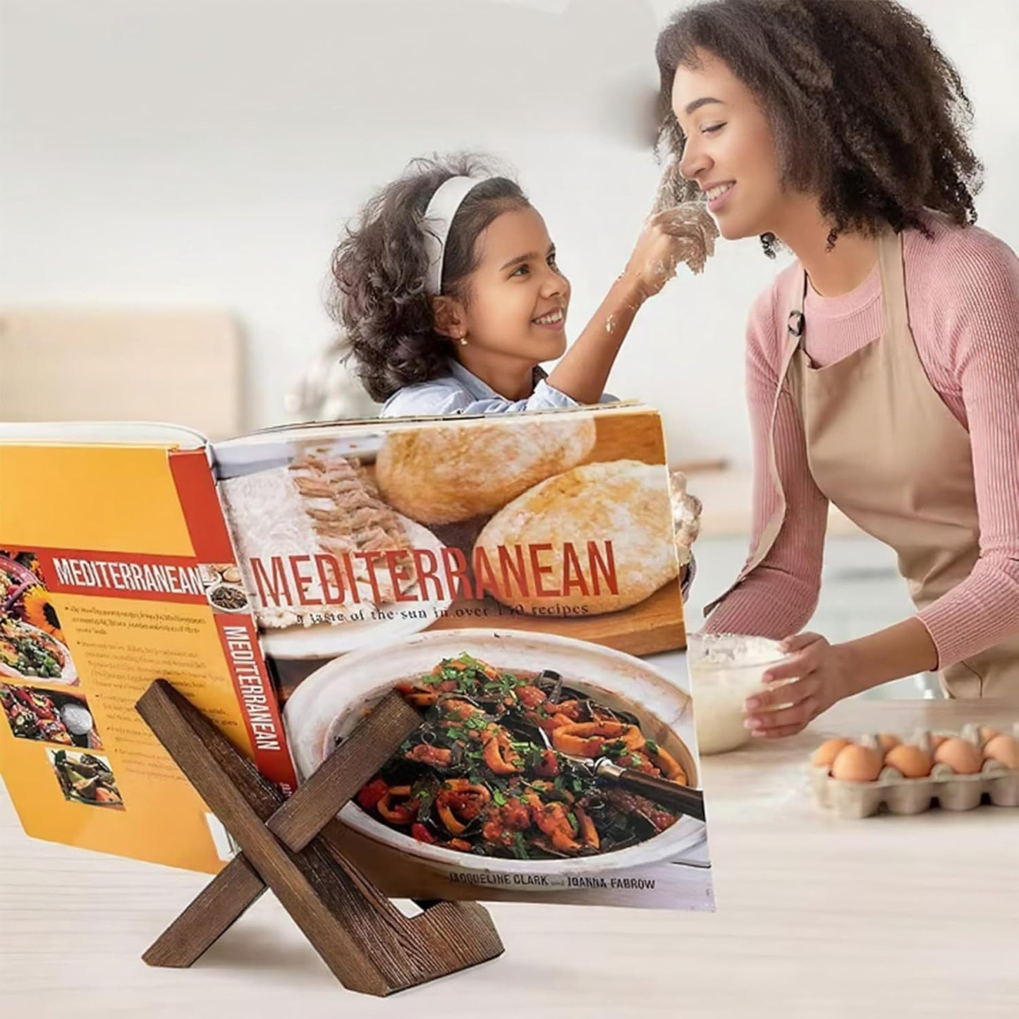 Cookbook Stand, Elegant Rustic Wooden Recipe Book Holder Adjustable & Detachable Cookbook Holder Stand for Display of Recipes & Tablets
