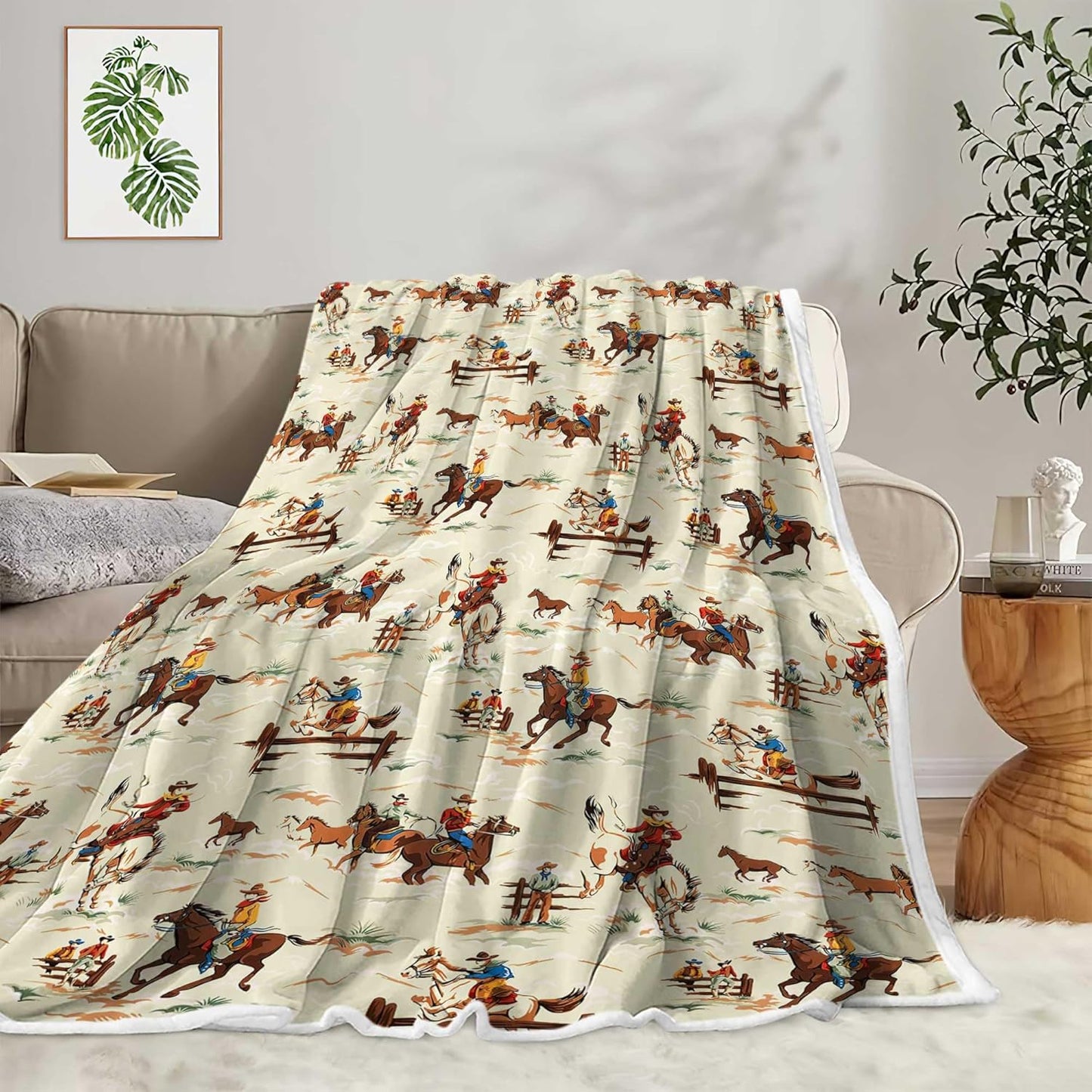Western Cowboy Throw Blanket, Native American Boho Throw Blanket for Couch Sofa Bed, Warm Cozy Fleece Flannel Throws and Blankets Livingroom Bedroom Decor 50"x60"