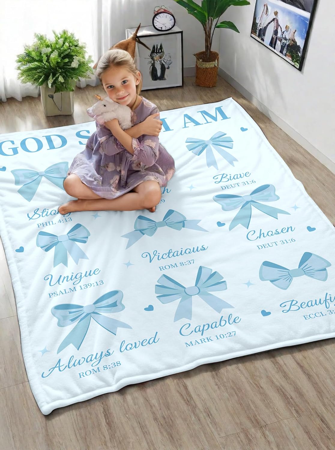 Christian Gifts for Women Blanket – Inspirational Bible Verse Throw with Bowknot Design, Religious Faith Encouragement Blanket for Mom, Grandma, Wife, Daughter, Friends, Birthday, Christmas