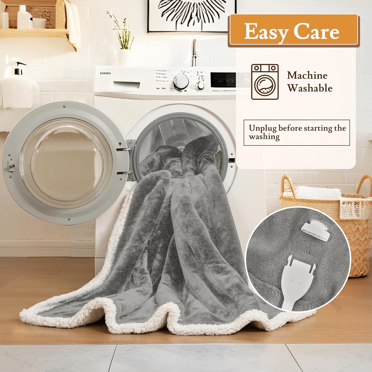Electric Heated Blanket 72"x84" Full Size Flannel & Sherpa - 4 Heat Settings & 10H Auto Shut Off for Safe Overnight Use, Fast Heating, Machine Washable for Bed, Couch, Office - Light Gray