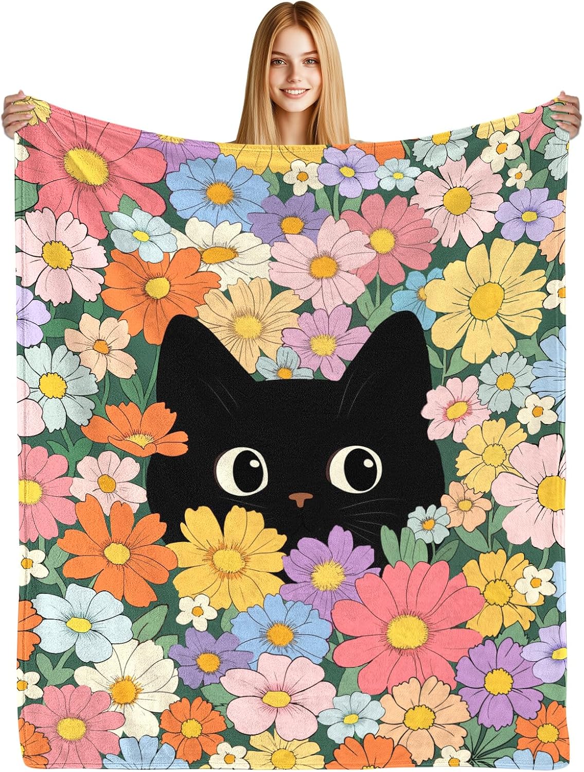 Orange Cat Floral Themed Blanket - 50"x60" Cute Orange Cat Gifts for Cats Lovers Women Mom Teen Girls All Season Super Soft Comfort Flannel Blanket Pet Cats Lovers Valentine Birthday Present