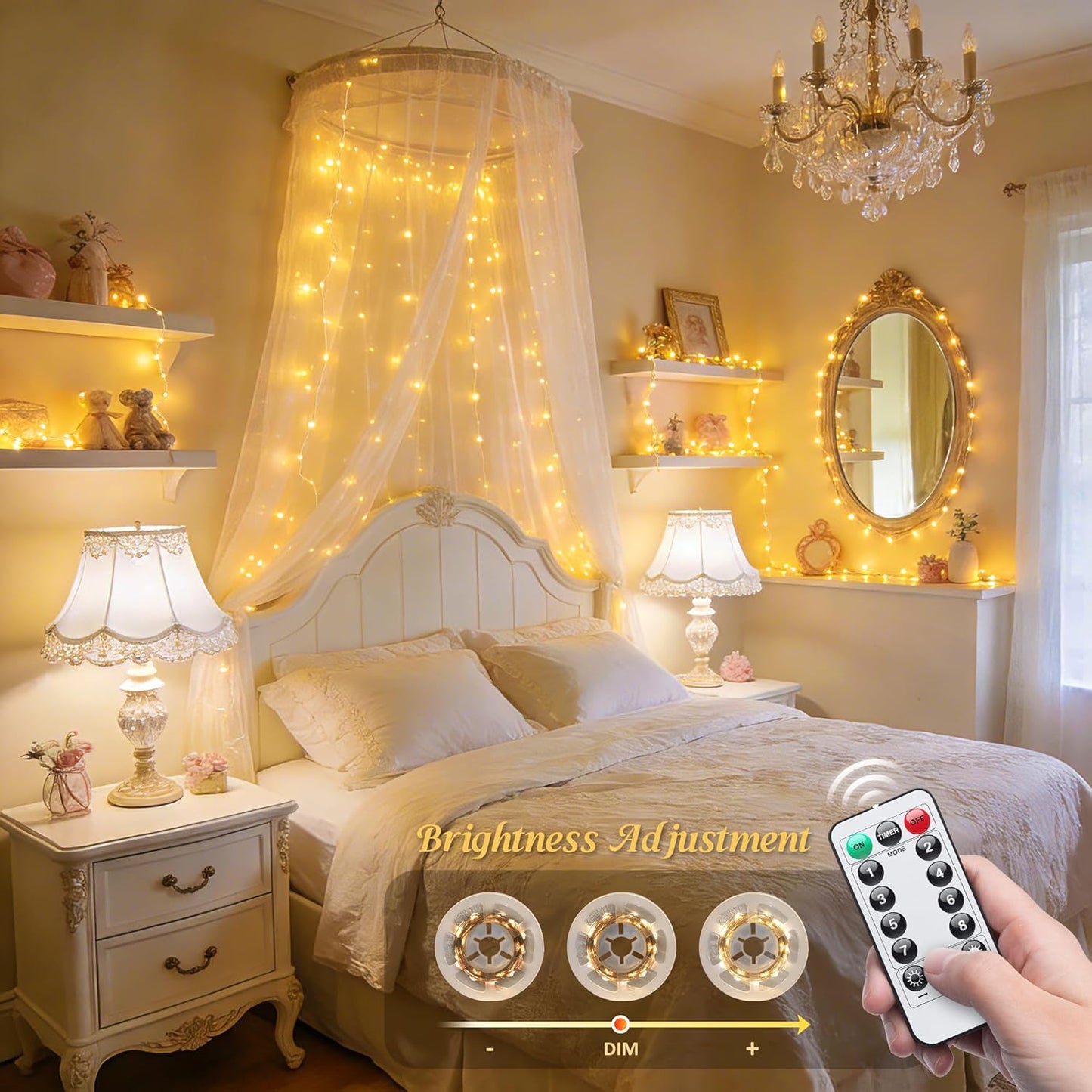 JMEXSUSS USB Fairy Lights for Bedroom, 33ft 100 LED Twinkle Lights Plug in with Remote, Indoor String Light for Dorm Girl's Room Tent DIY Birthday Gift Party Decor, Silver Wire, Warm White,Timer