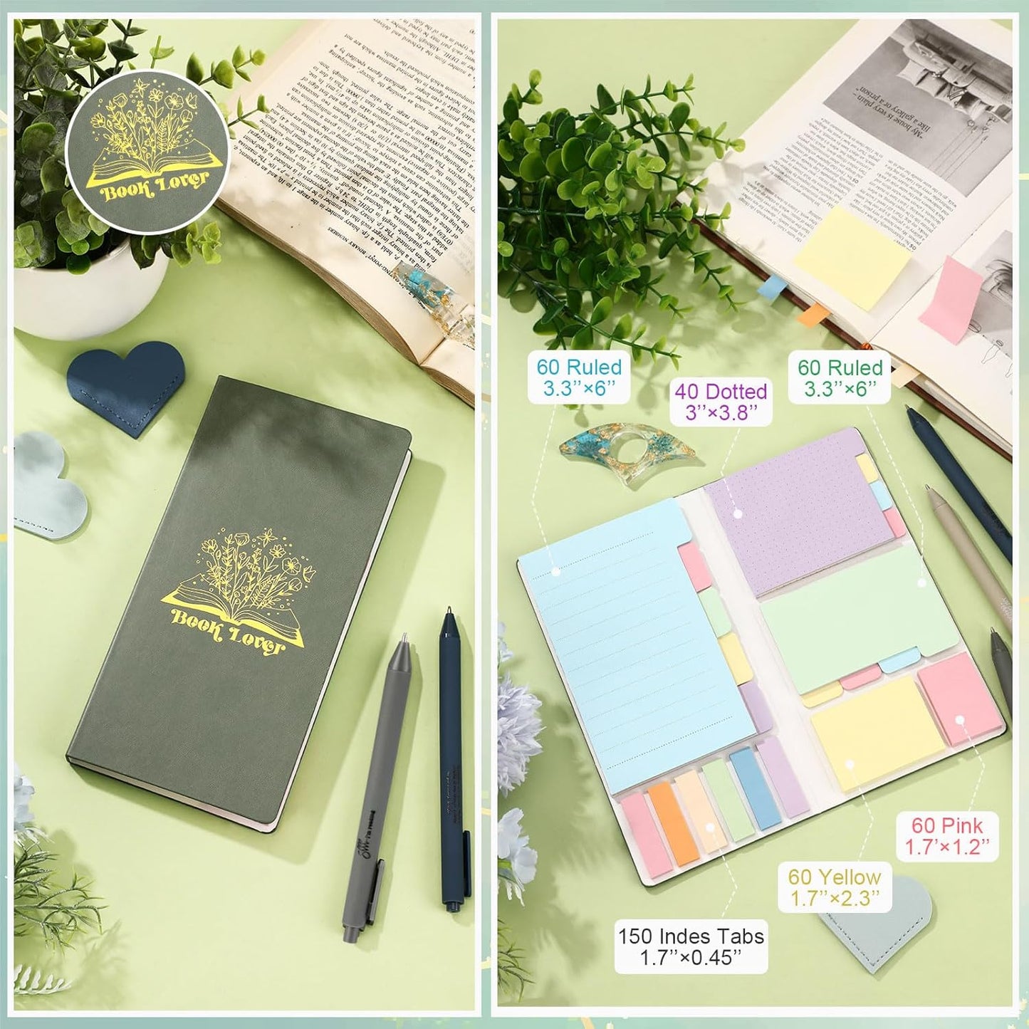 Marspark 12 Pcs Book Lovers Gift Set for Women Include Canvas Tote Glass Cup Makeup Pouch Floral Soy Candle Heart Bookmarks Page Holder Pens Sticky Notes Book Club Gift for Readers Librarians