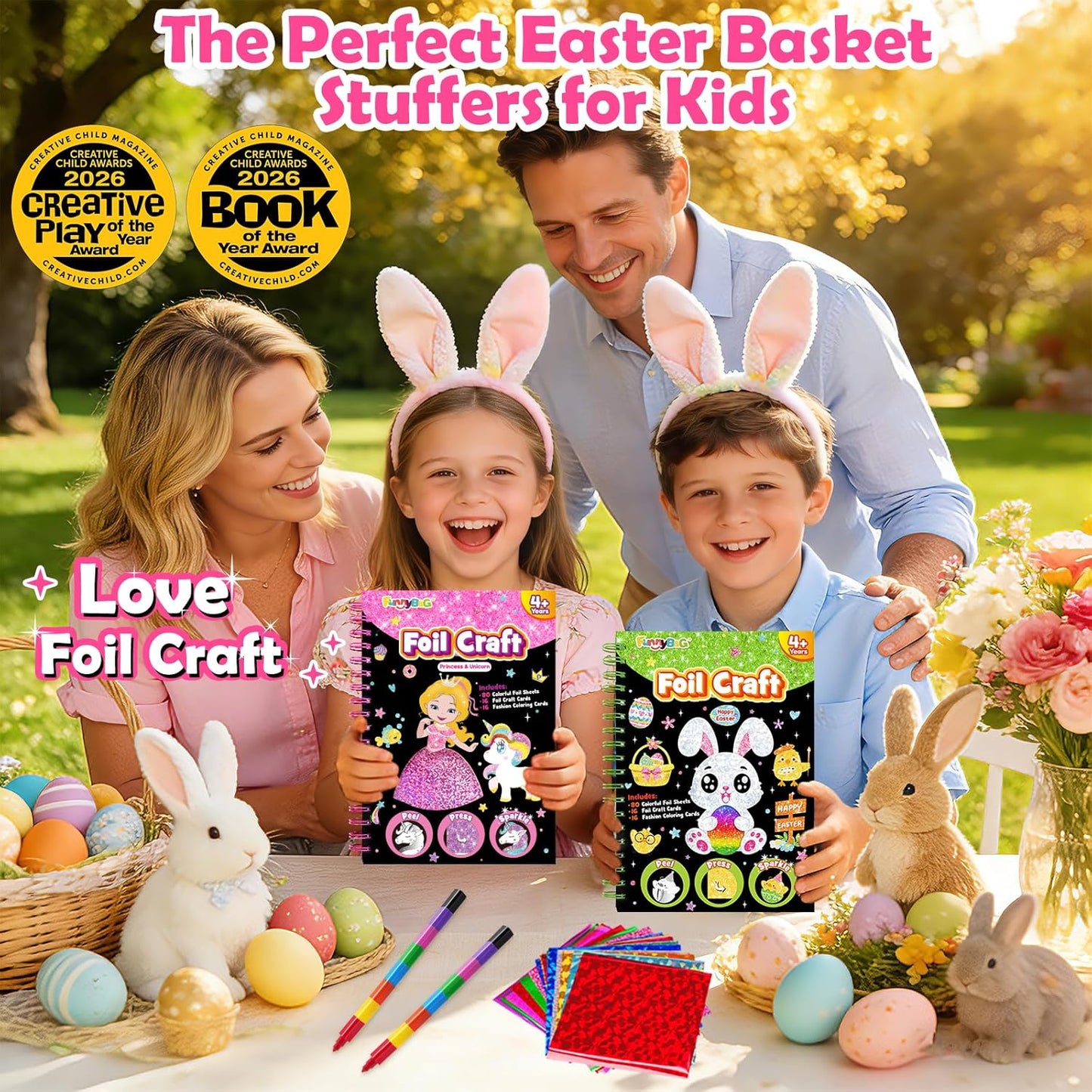 FUNNYB&G Foil Art Crafts for Kids Ages 4-8: Easter Basket Stuffers Essentials for Kids 2026, Easter Gifts for Girls, Crafts Supplies,Party Favors,Creative Toys for Girls 4 5 6 7 8 Years Old(Princess)