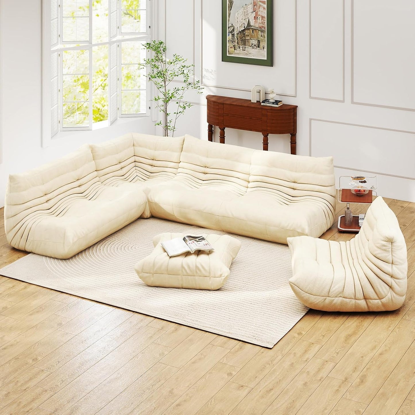 Full Foam Bean Bag Ottoman – Comfortable Ottoman Chair, Waterproof Upholstery, for Bean Bag Chair,Lounge Chair,Couch (Whtie)